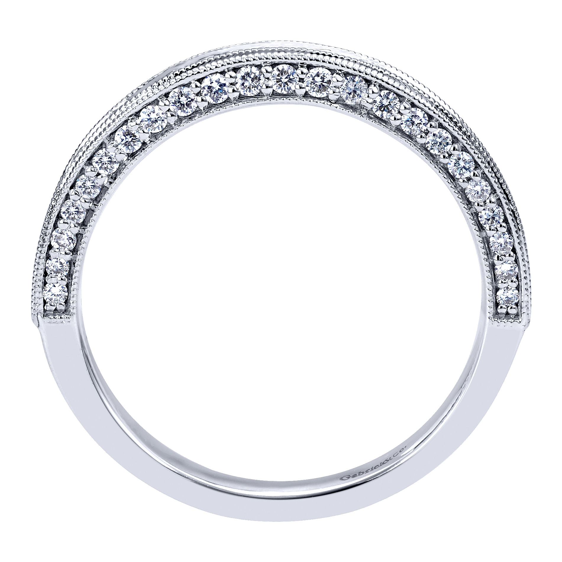 14k White Gold Victorian Curved Wedding Band angle 2 14k White Gold Victorian Curved Wedding Band angle 2