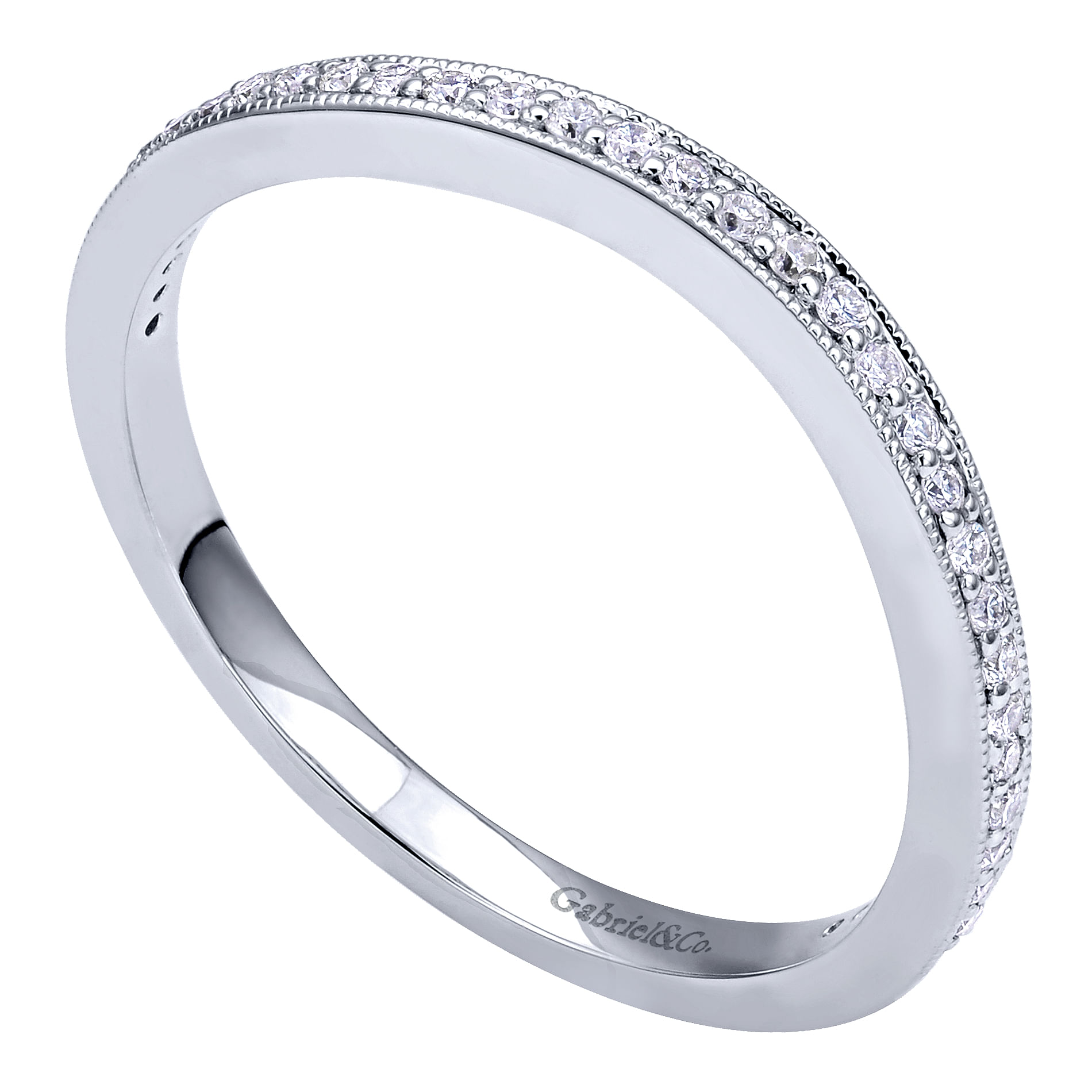14k White Gold Victorian Curved Wedding Band angle 3 14k White Gold Victorian Curved Wedding Band angle 3