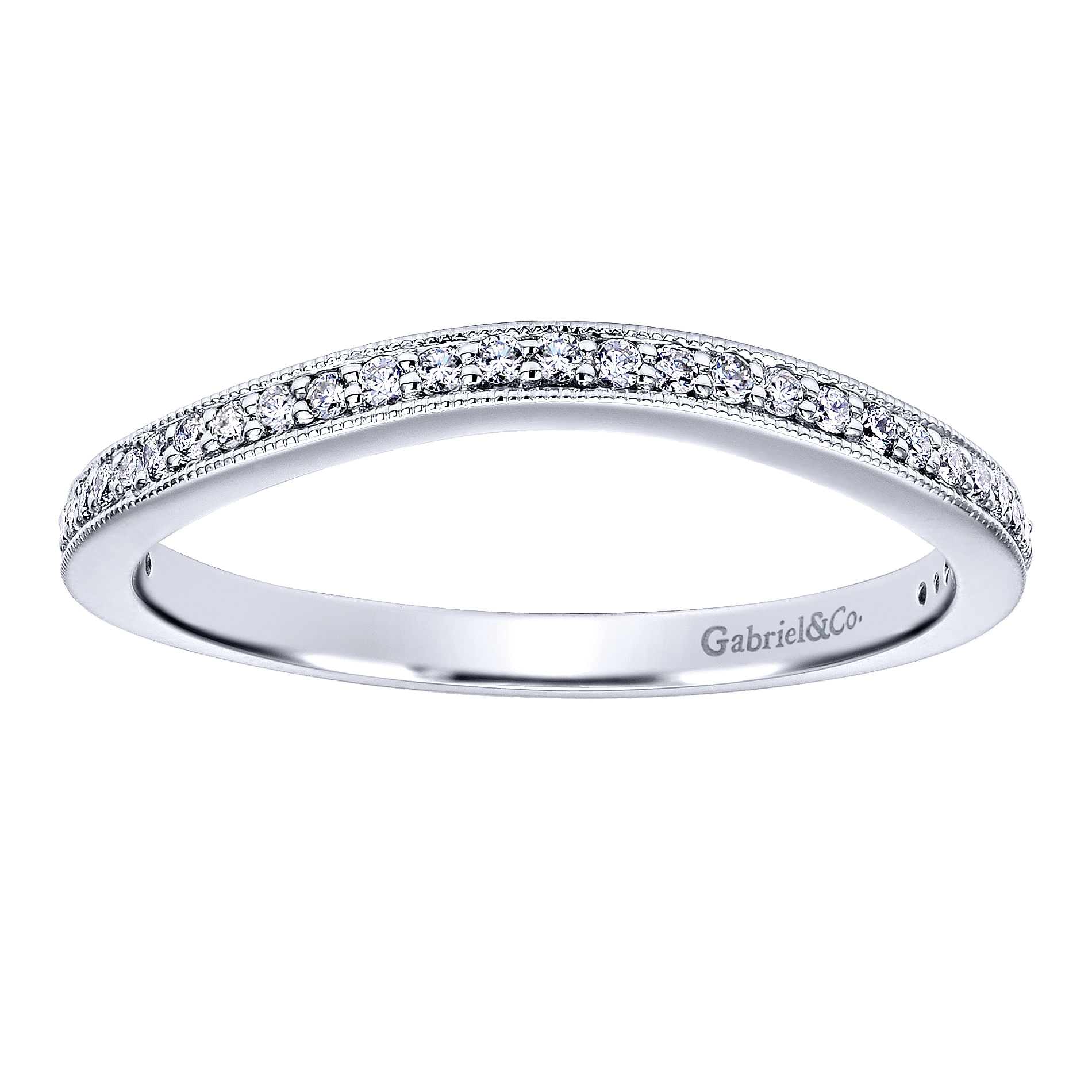 14k White Gold Victorian Curved Wedding Band angle 5 14k White Gold Victorian Curved Wedding Band angle 5