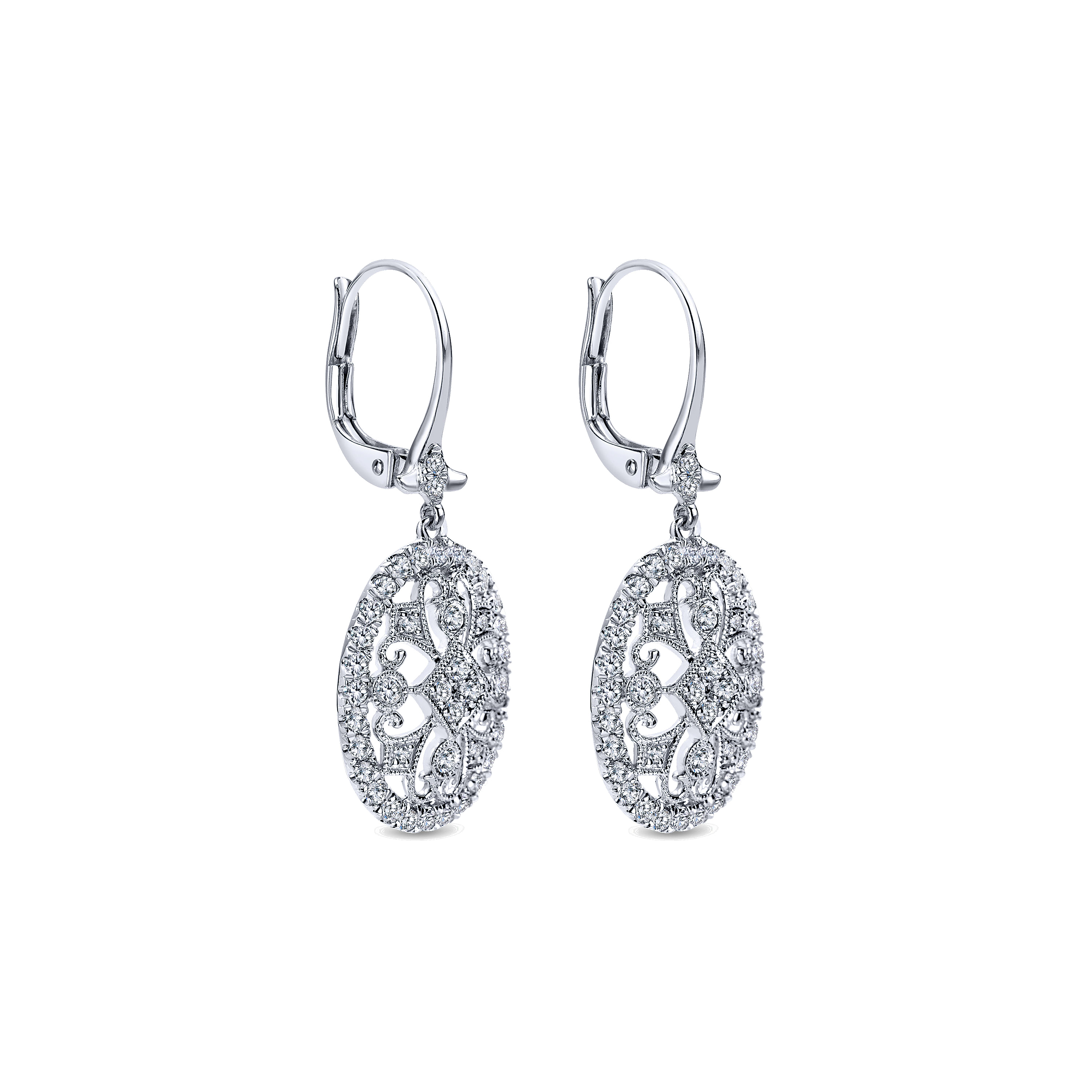 14k White Gold Victorian Drop Earrings angle 2 14k White Gold Victorian Drop Earrings angle 2