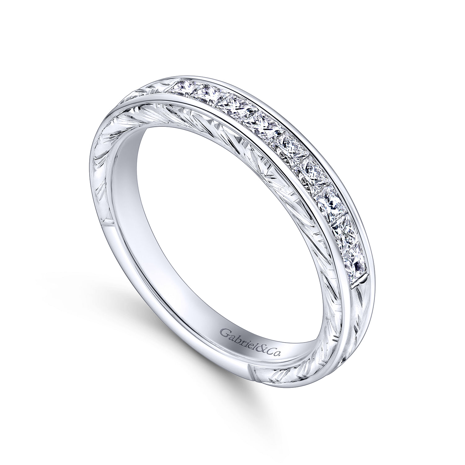 14k White Gold Victorian Straight Anniversary Band angle 3 14k White Gold Victorian Straight Anniversary Band angle 3