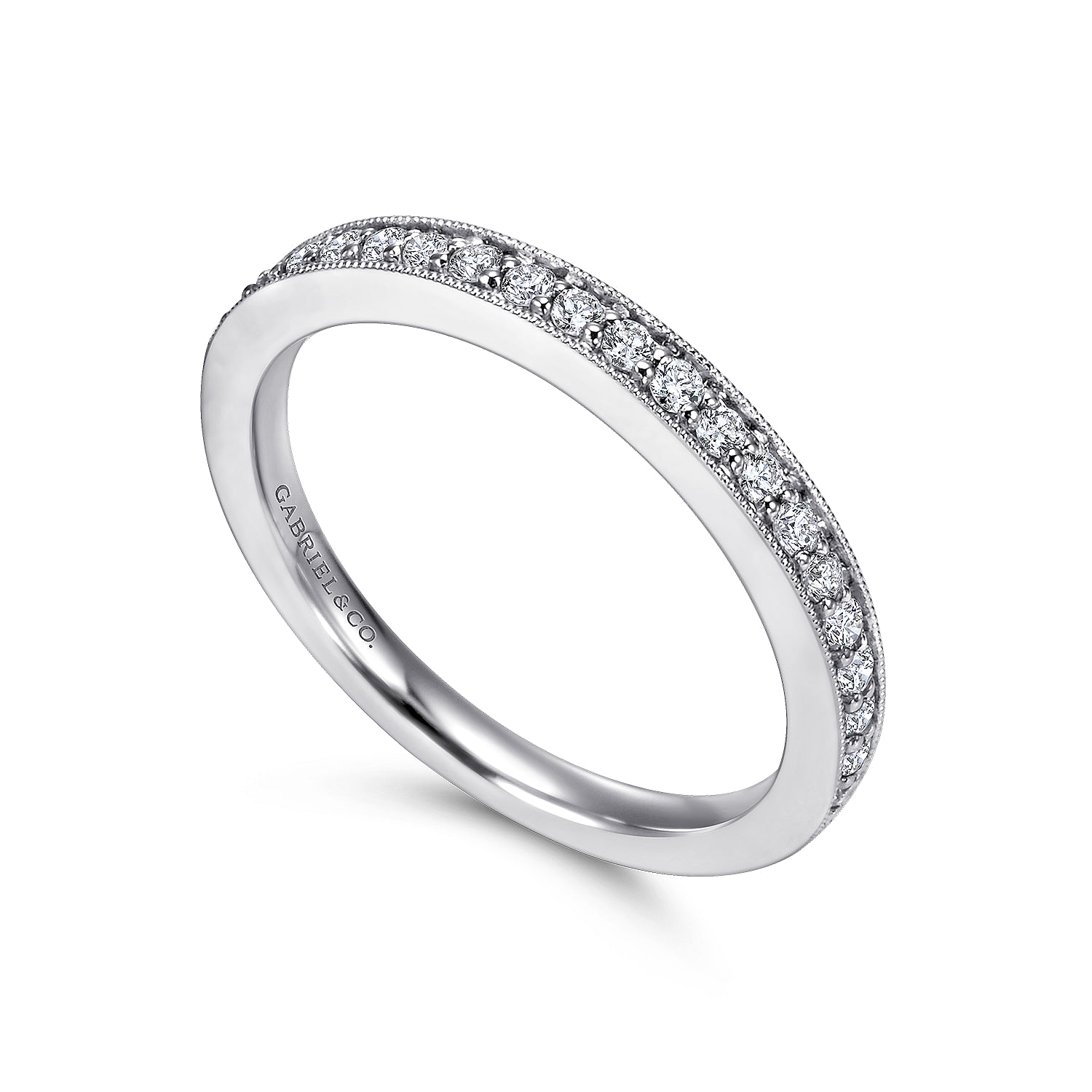 14k White Gold Victorian Straight Wedding Band angle 3 14k White Gold Victorian Straight Wedding Band angle 3