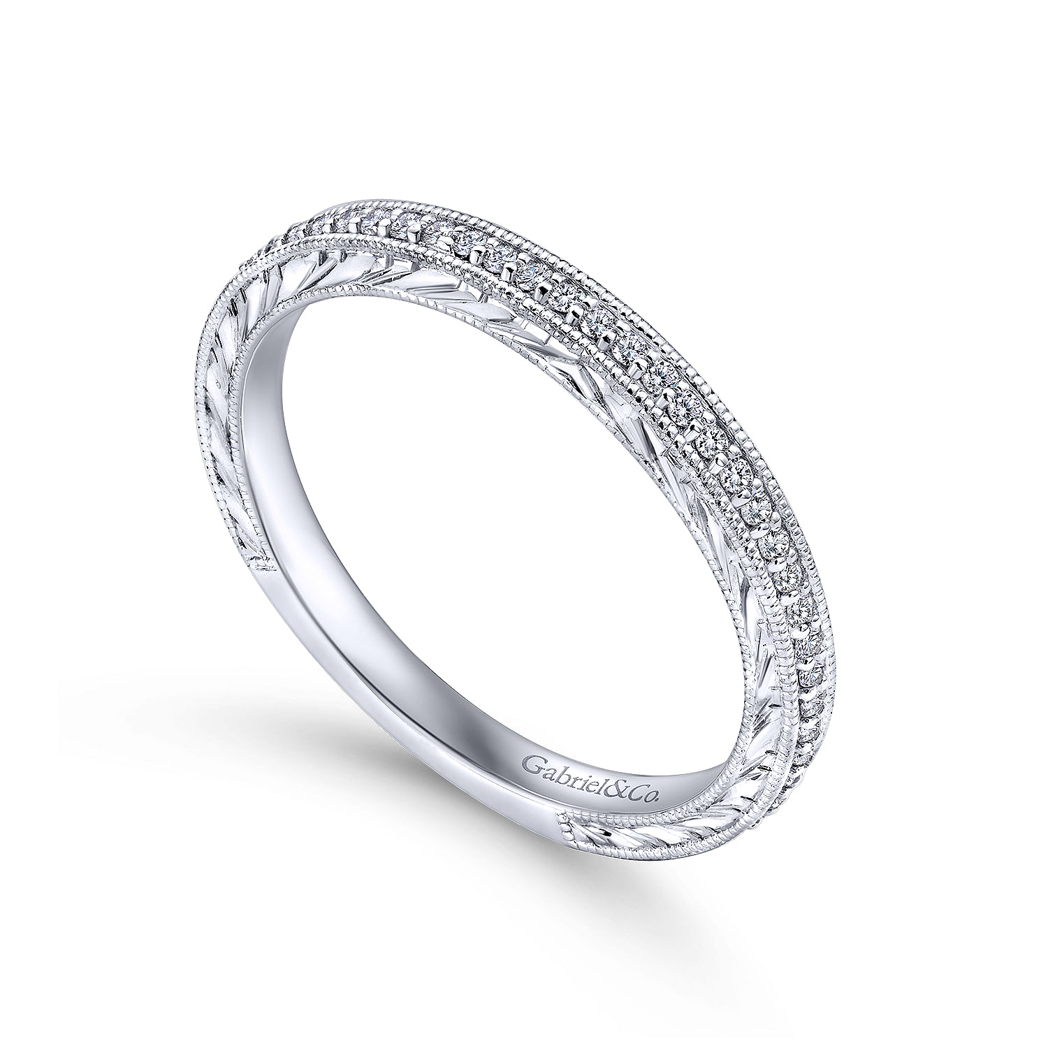 14k White Gold Victorian Straight Wedding Band angle 3 14k White Gold Victorian Straight Wedding Band angle 3