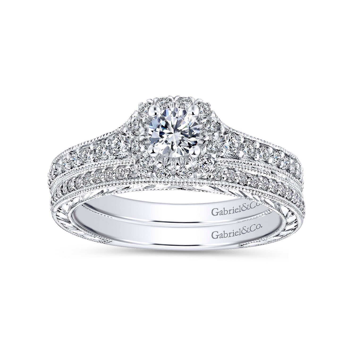 14k White Gold Victorian Straight Wedding Band angle 4 14k White Gold Victorian Straight Wedding Band angle 4