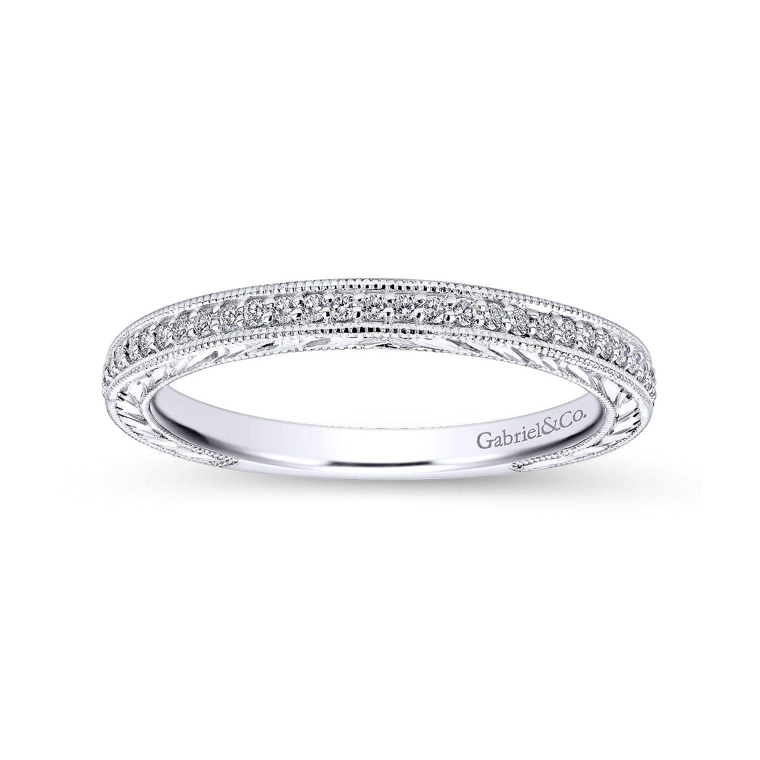 14k White Gold Victorian Straight Wedding Band angle 5 14k White Gold Victorian Straight Wedding Band angle 5