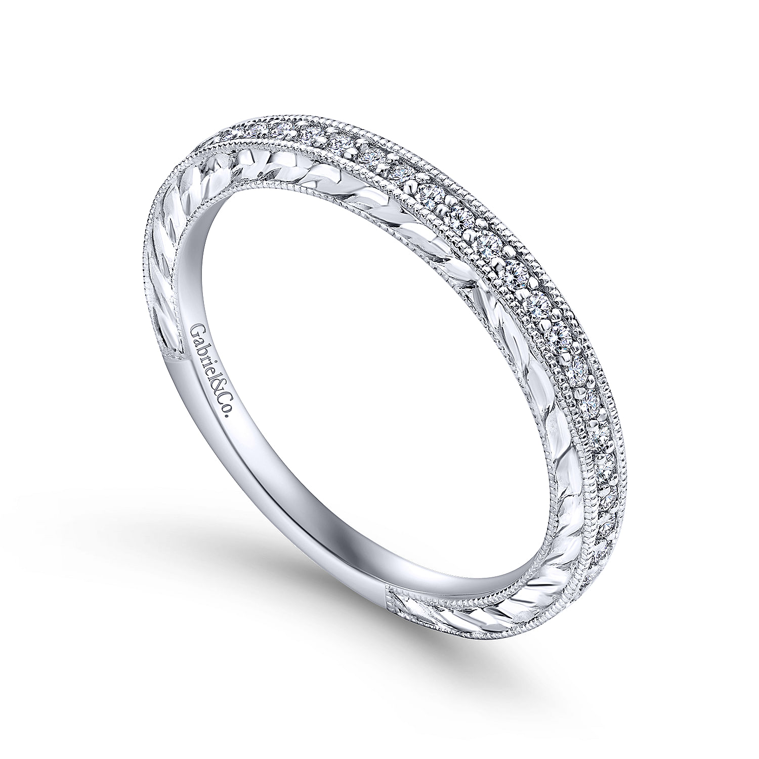 14k White Gold Victorian Straight Wedding Band angle 3 14k White Gold Victorian Straight Wedding Band angle 3