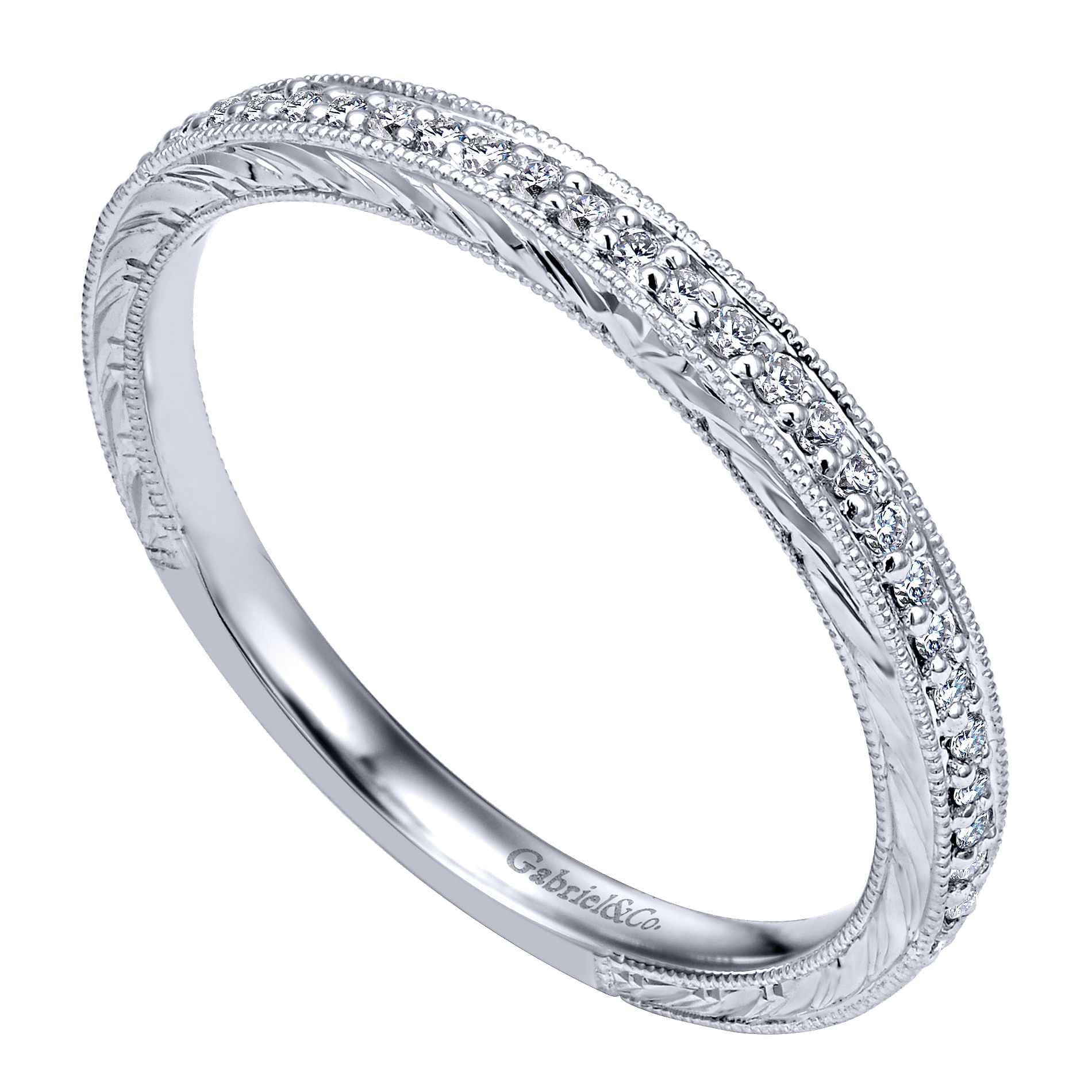 14k White Gold Victorian Straight Wedding Band angle 3 14k White Gold Victorian Straight Wedding Band angle 3