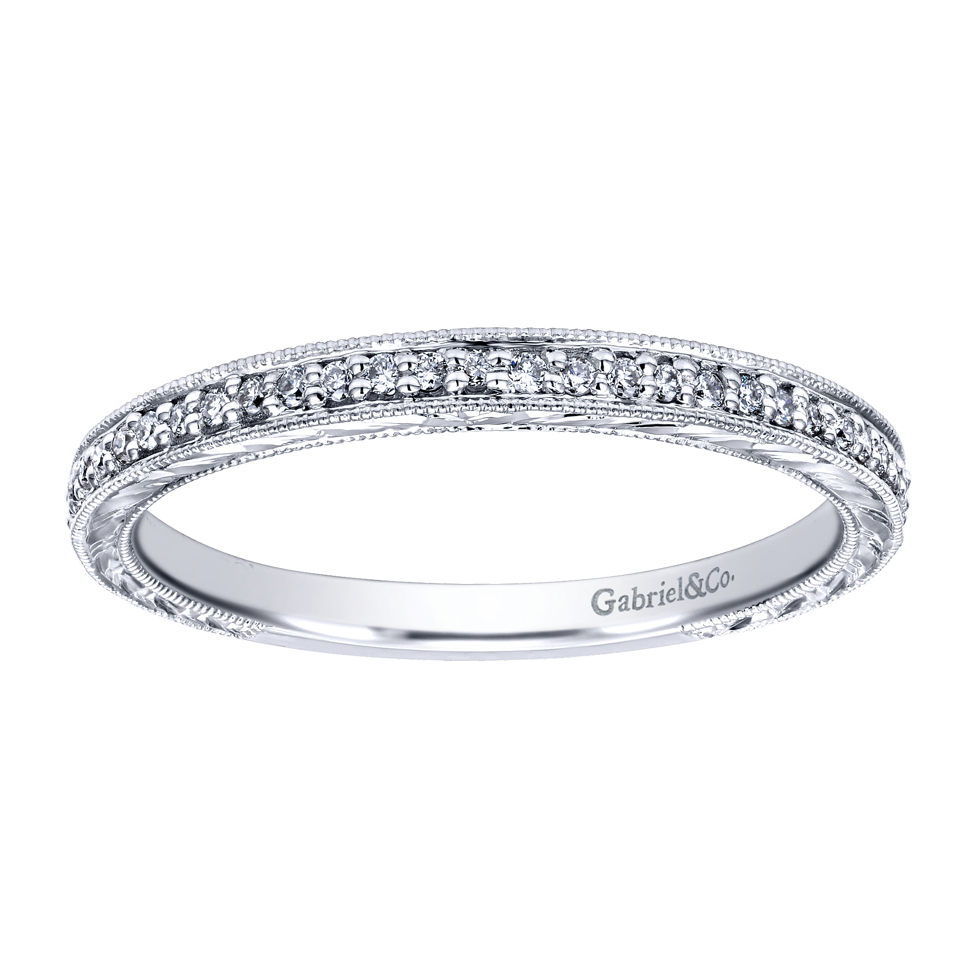 14k White Gold Victorian Straight Wedding Band angle 5 14k White Gold Victorian Straight Wedding Band angle 5