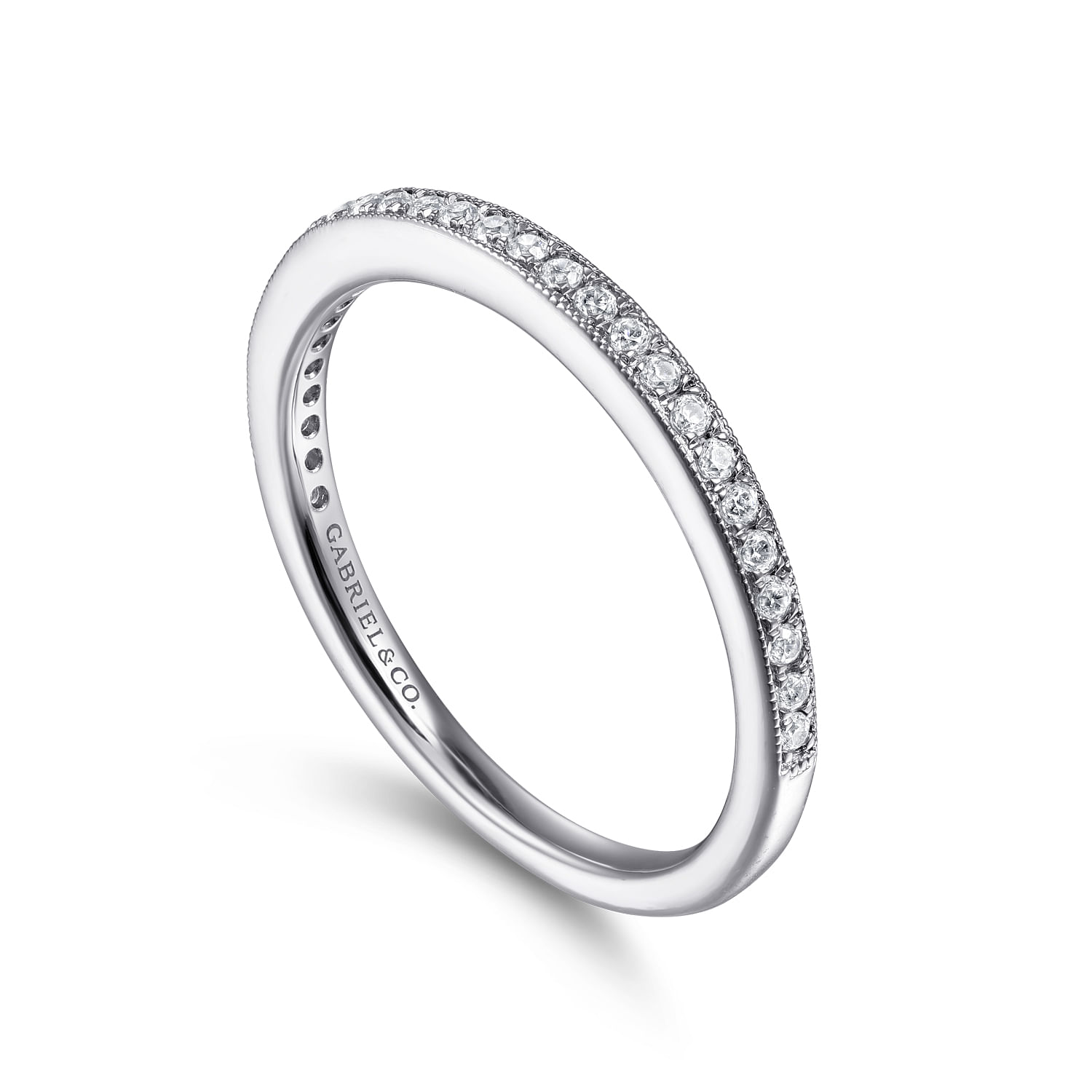 14k White Gold Victorian Straight Wedding Band angle 3 14k White Gold Victorian Straight Wedding Band angle 3