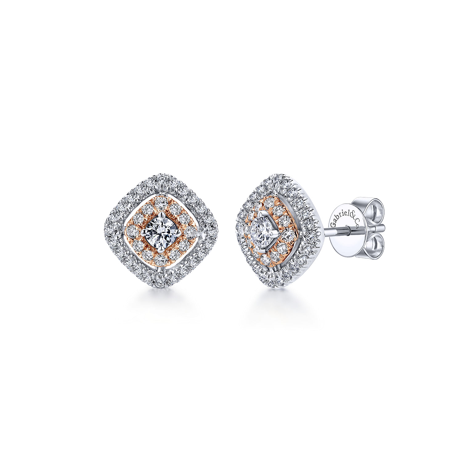 14k White and Pink Gold Double Pave Diamond Stud 14k White and Pink Gold Double Pave Diamond Stud