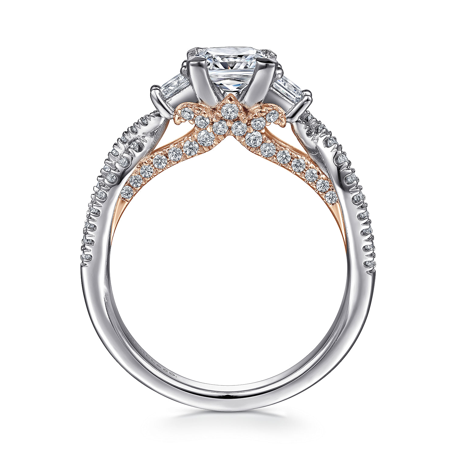 14k White/pink Gold Diamond 3 Stones Engagement Ring angle 2 14k White/pink Gold Diamond 3 Stones Engagement Ring angle 2