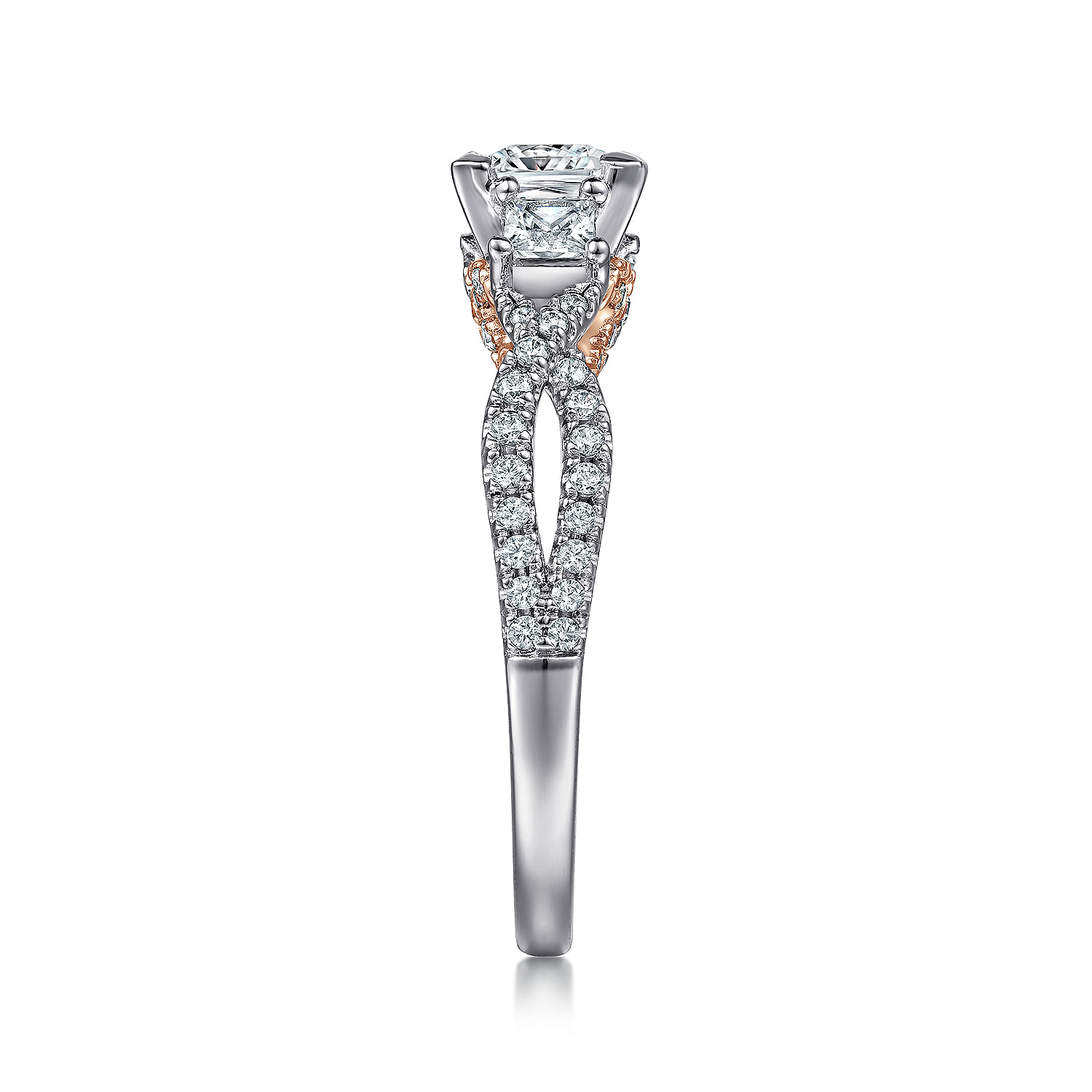 14k White/pink Gold Diamond 3 Stones Engagement Ring angle 5 14k White/pink Gold Diamond 3 Stones Engagement Ring angle 5