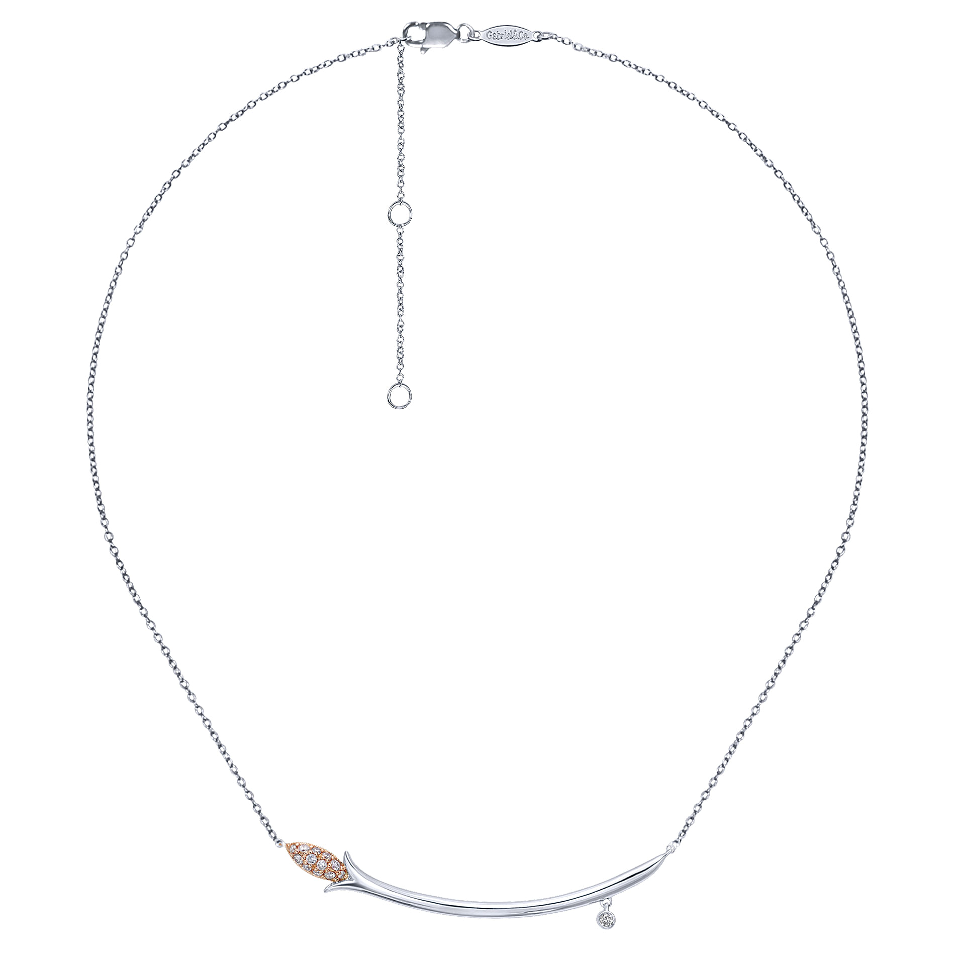 14k White/pink Gold Diamond Bar Necklace angle 2 14k White/pink Gold Diamond Bar Necklace angle 2