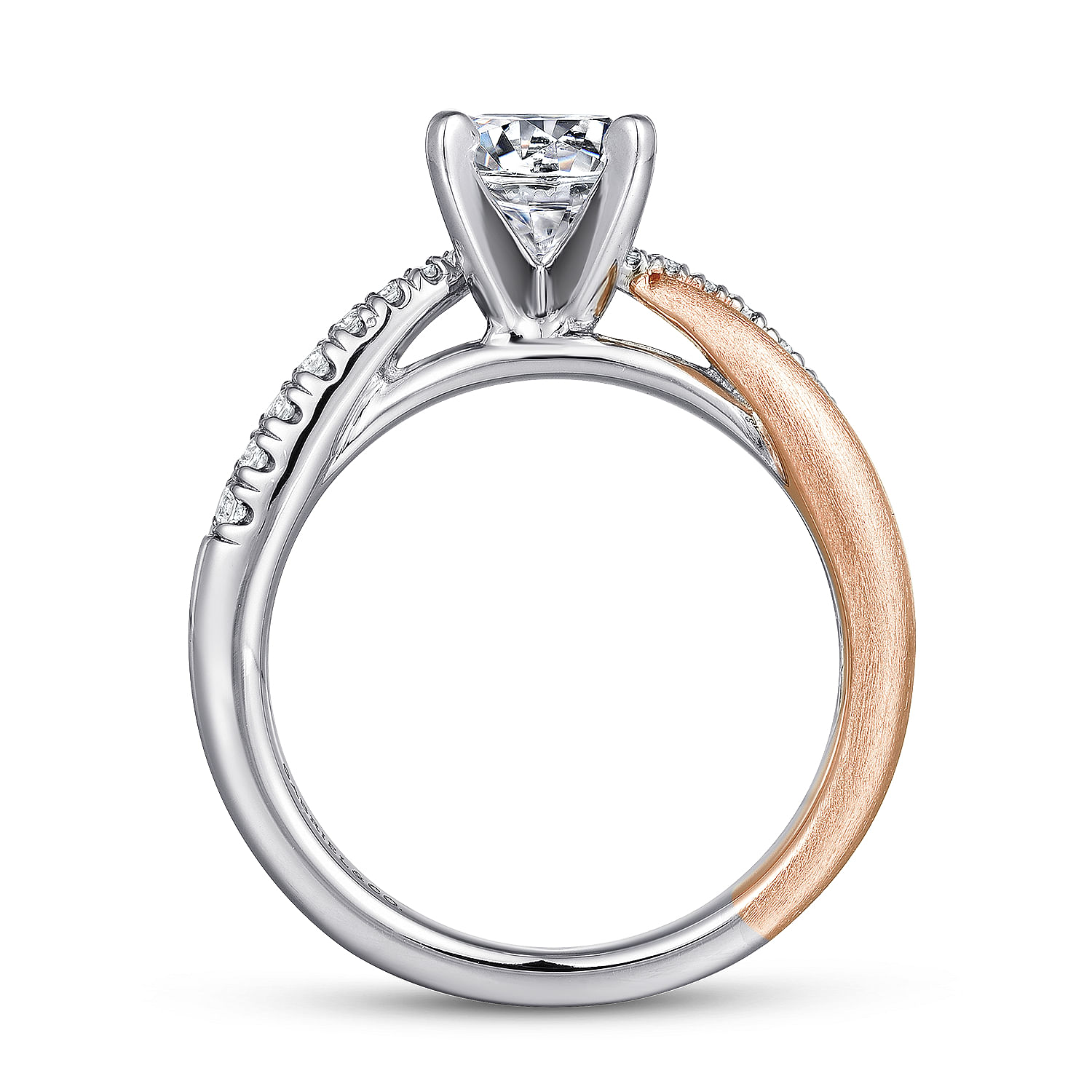 14k White/pink Gold Diamond Criss Cross Engagement Ring angle 2 14k White/pink Gold Diamond Criss Cross Engagement Ring angle 2