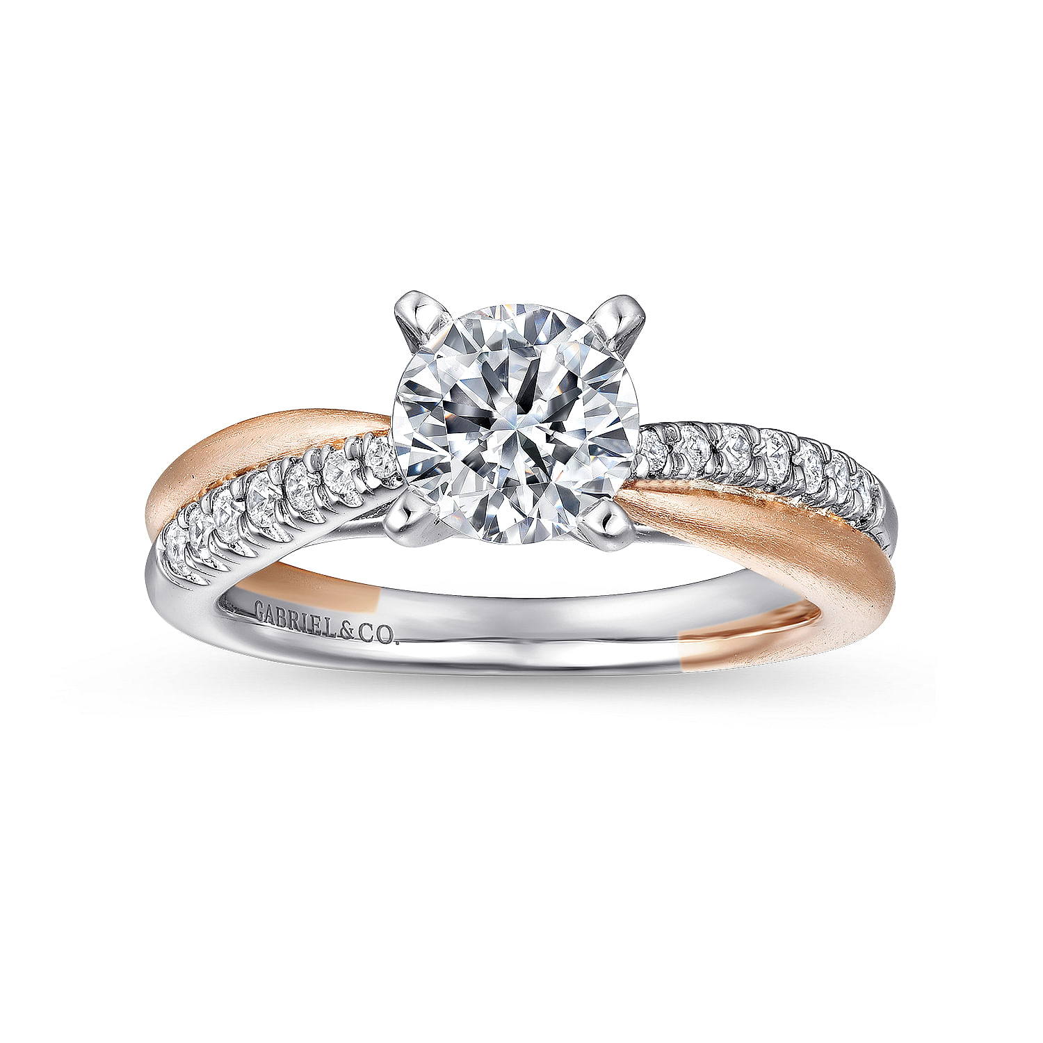 14k White/pink Gold Diamond Criss Cross Engagement Ring angle 5 14k White/pink Gold Diamond Criss Cross Engagement Ring angle 5