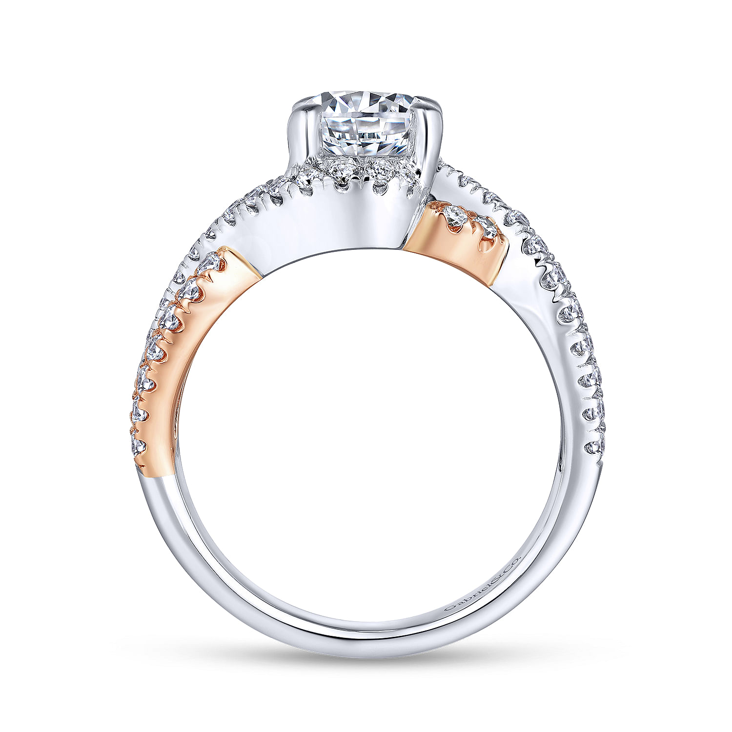 14k White/pink Gold Diamond Criss Cross Engagement Ring angle 2 14k White/pink Gold Diamond Criss Cross Engagement Ring angle 2