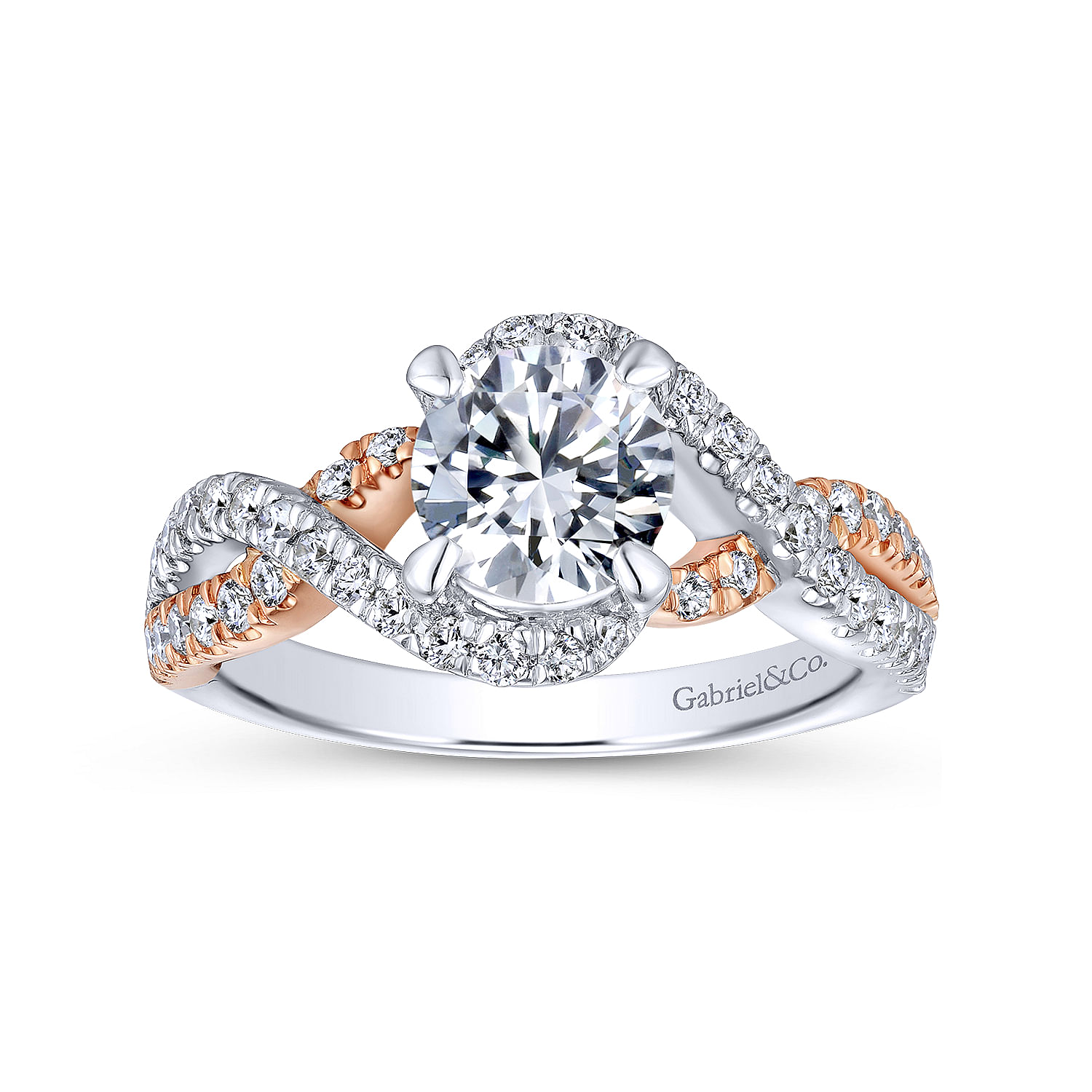 14k White/pink Gold Diamond Criss Cross Engagement Ring angle 5 14k White/pink Gold Diamond Criss Cross Engagement Ring angle 5