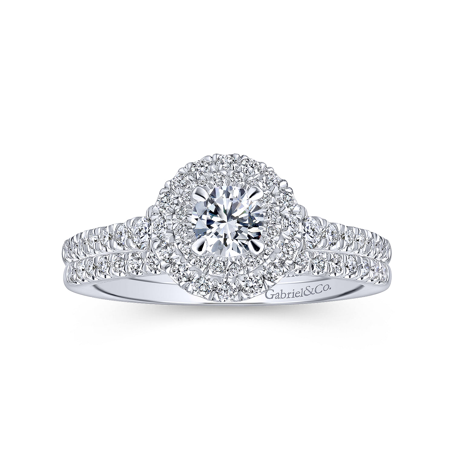 14k White/pink Gold Diamond Double Halo Engagement Ring angle 4 14k White/pink Gold Diamond Double Halo Engagement Ring angle 4