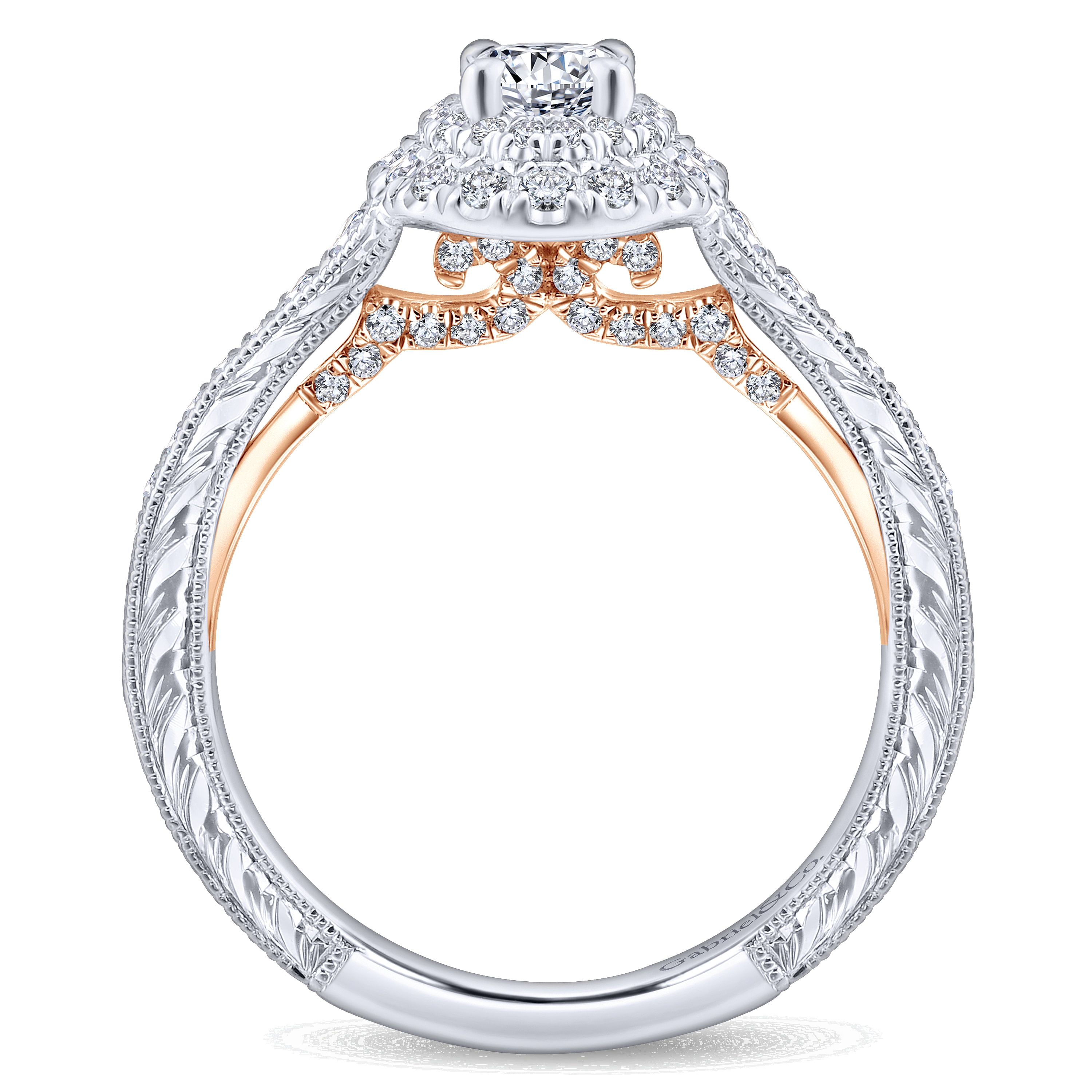 14k White/pink Gold Diamond Double Halo Engagement Ring angle 2 14k White/pink Gold Diamond Double Halo Engagement Ring angle 2