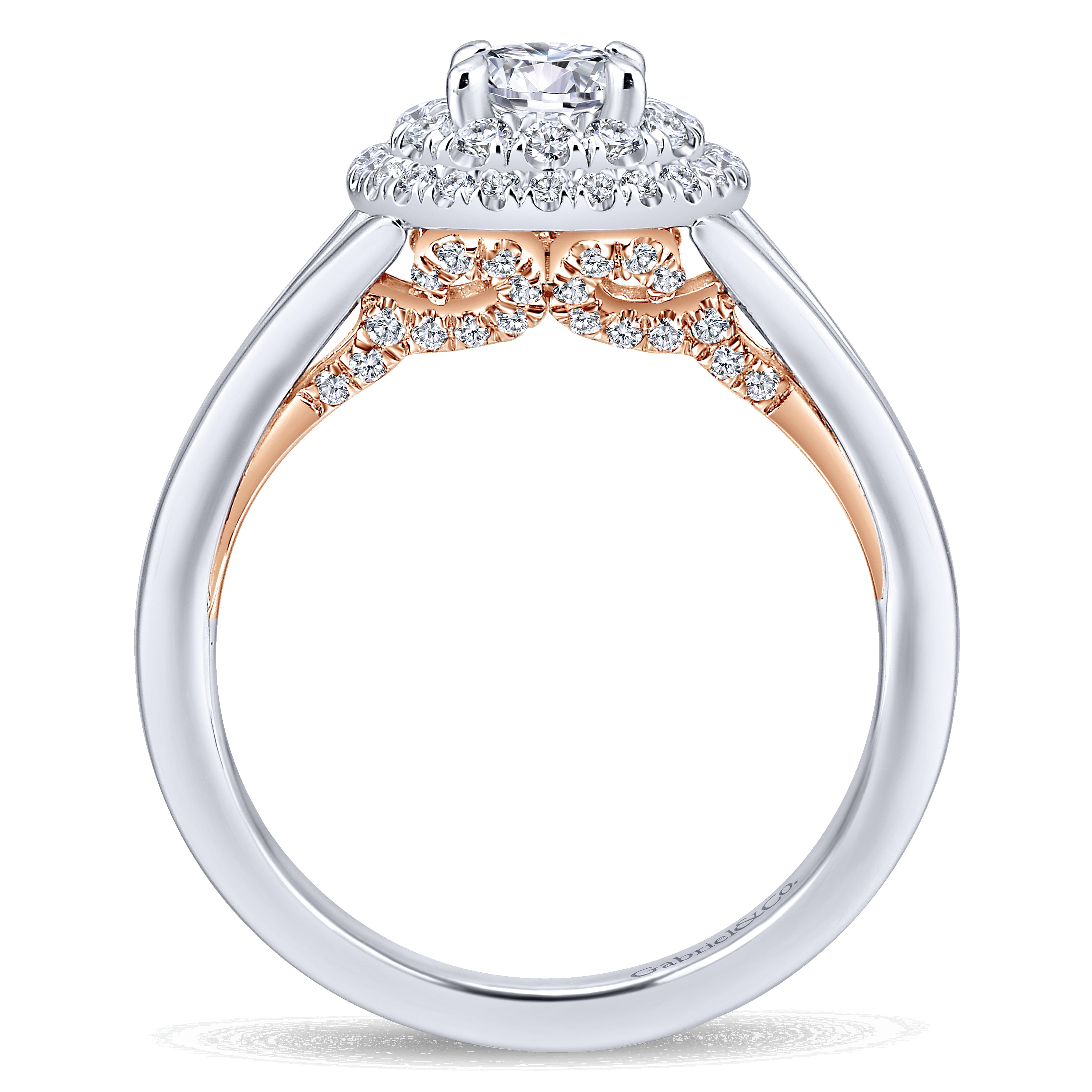 14k White/pink Gold Diamond Double Halo Engagement Ring angle 2 14k White/pink Gold Diamond Double Halo Engagement Ring angle 2
