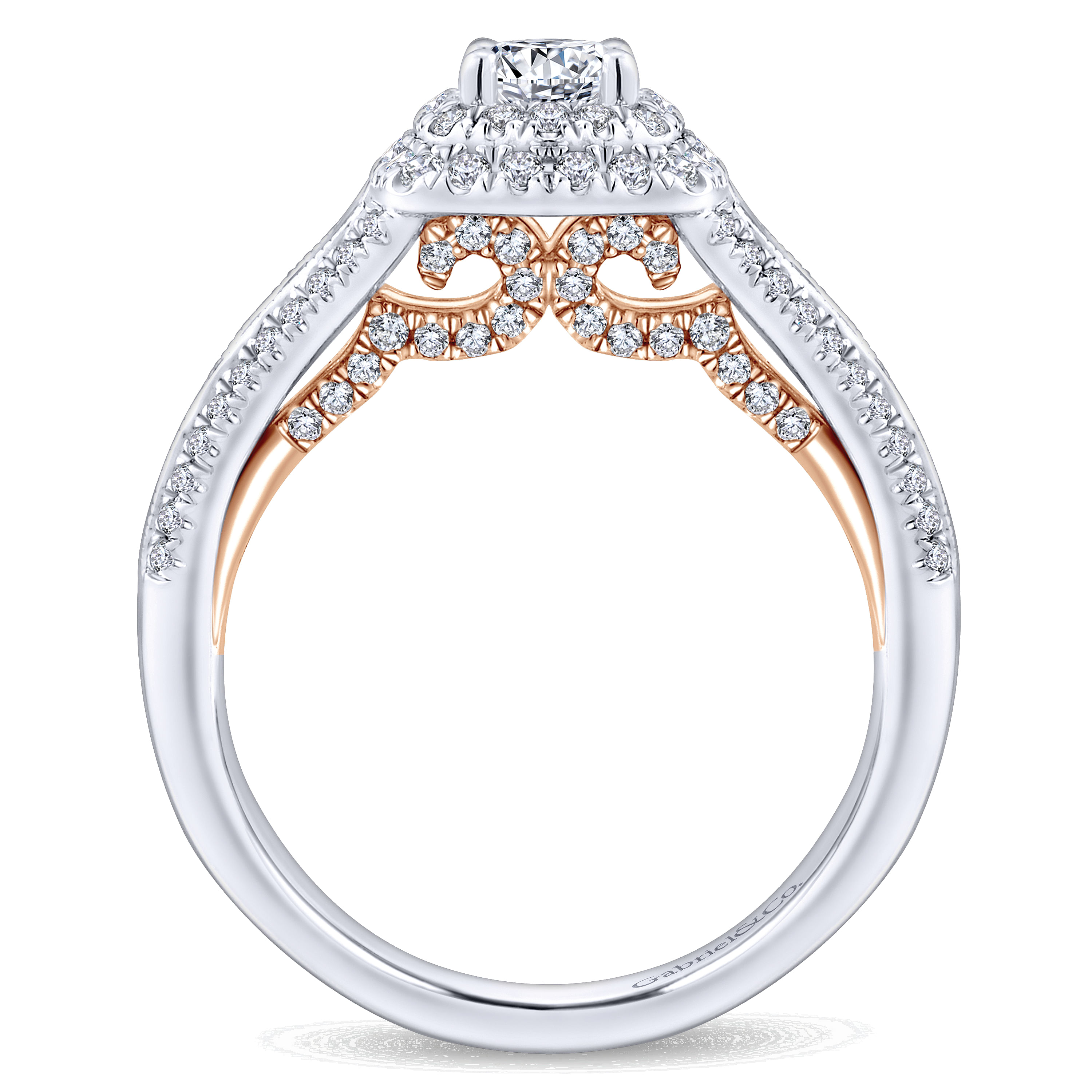 14k White/pink Gold Diamond Double Halo Engagement Ring angle 2 14k White/pink Gold Diamond Double Halo Engagement Ring angle 2