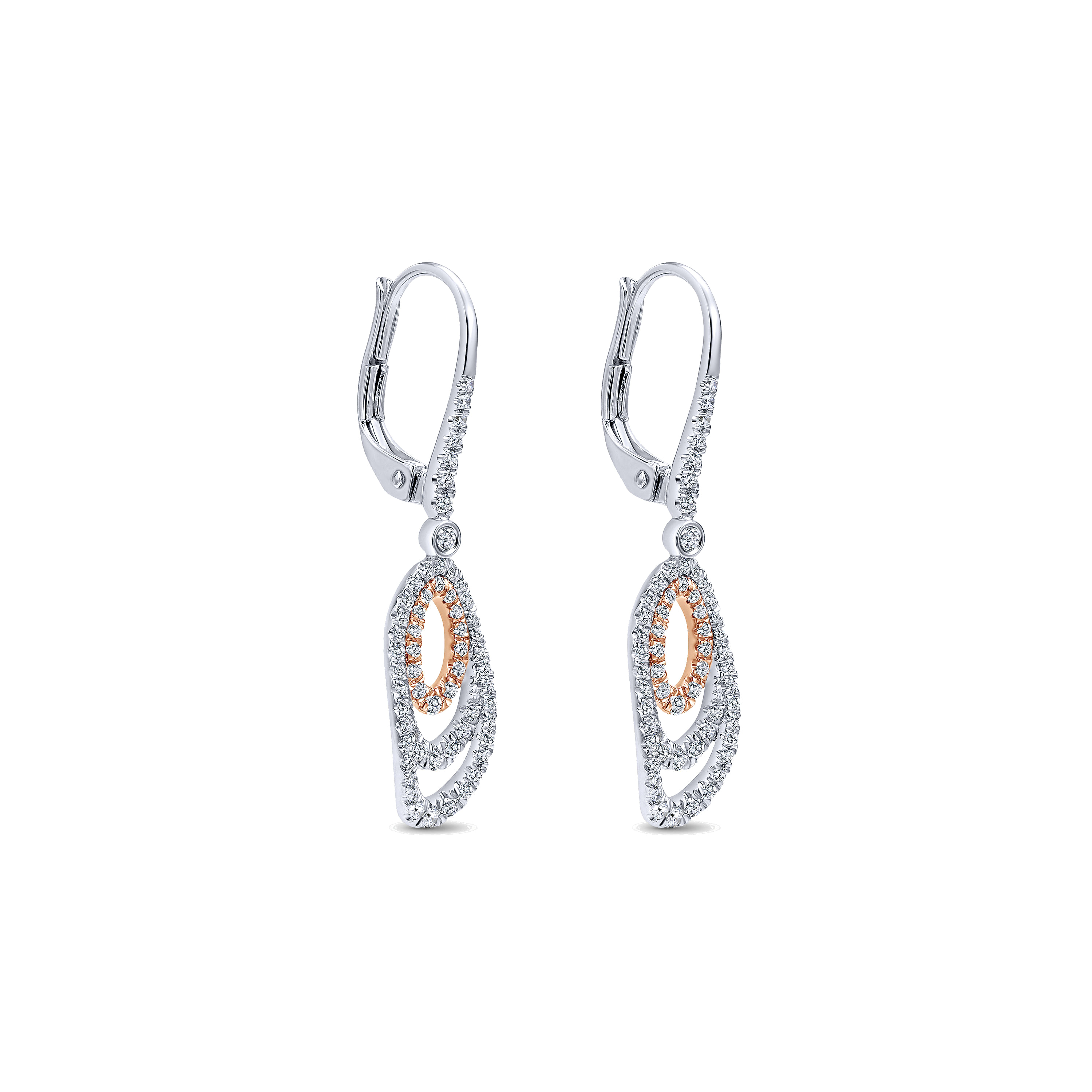 14k White/pink Gold Diamond Drop Earrings angle 2 14k White/pink Gold Diamond Drop Earrings angle 2