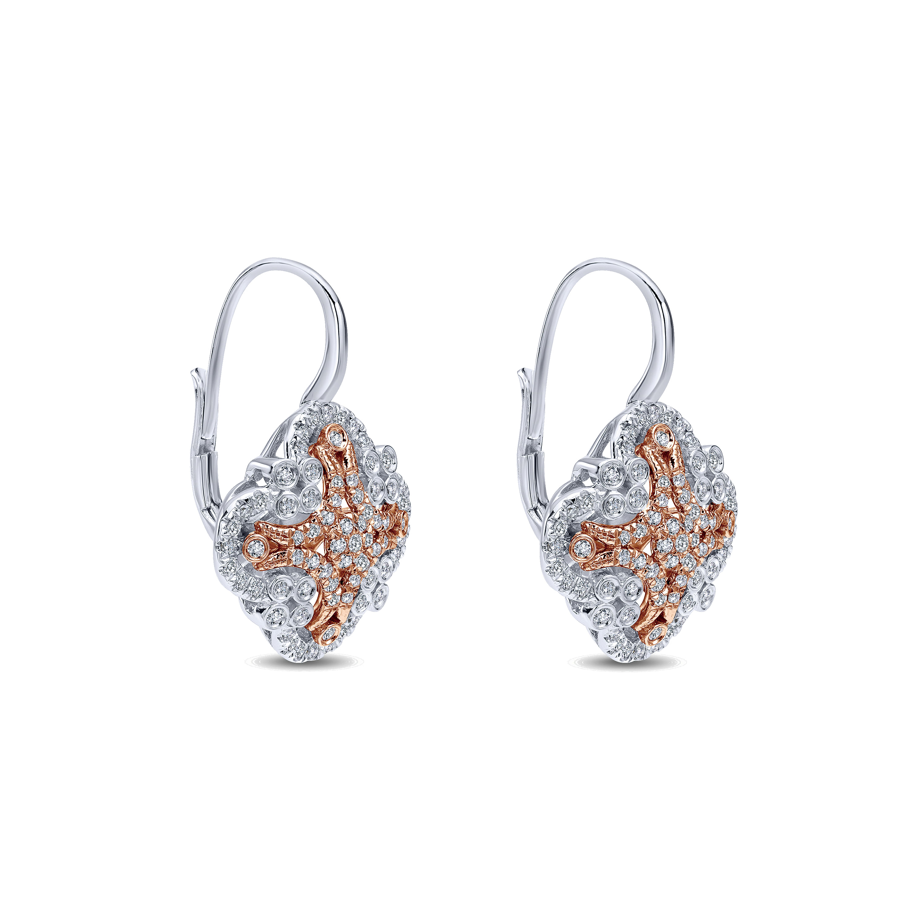14k White/pink Gold Diamond Drop Earrings angle 2 14k White/pink Gold Diamond Drop Earrings angle 2
