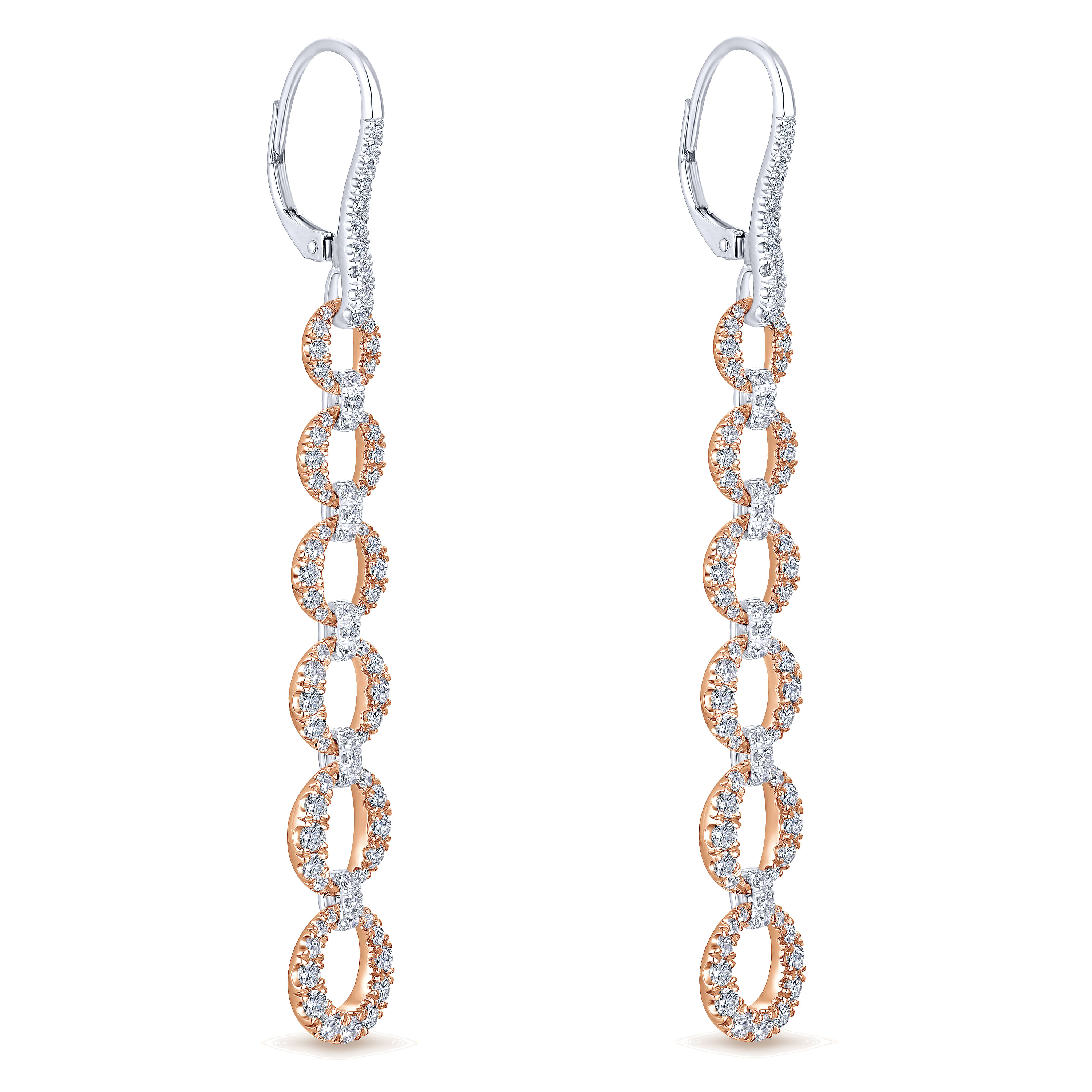 14k White/pink Gold Diamond Drop Earrings angle 2 14k White/pink Gold Diamond Drop Earrings angle 2