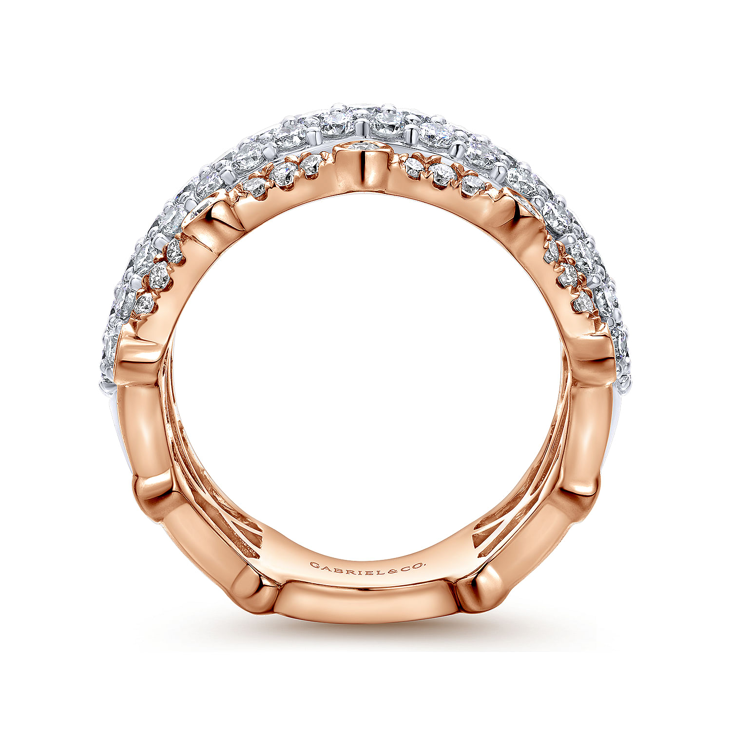 14k White/pink Gold Diamond Fancy Anniversary Band angle 2 14k White/pink Gold Diamond Fancy Anniversary Band angle 2