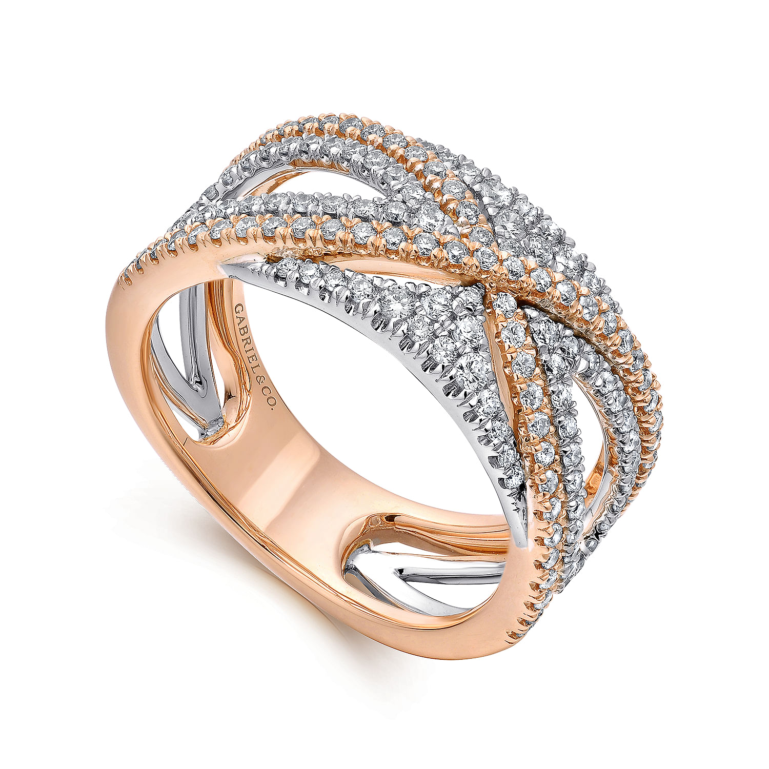 14k White/pink Gold Diamond Fancy Anniversary Band angle 3 14k White/pink Gold Diamond Fancy Anniversary Band angle 3
