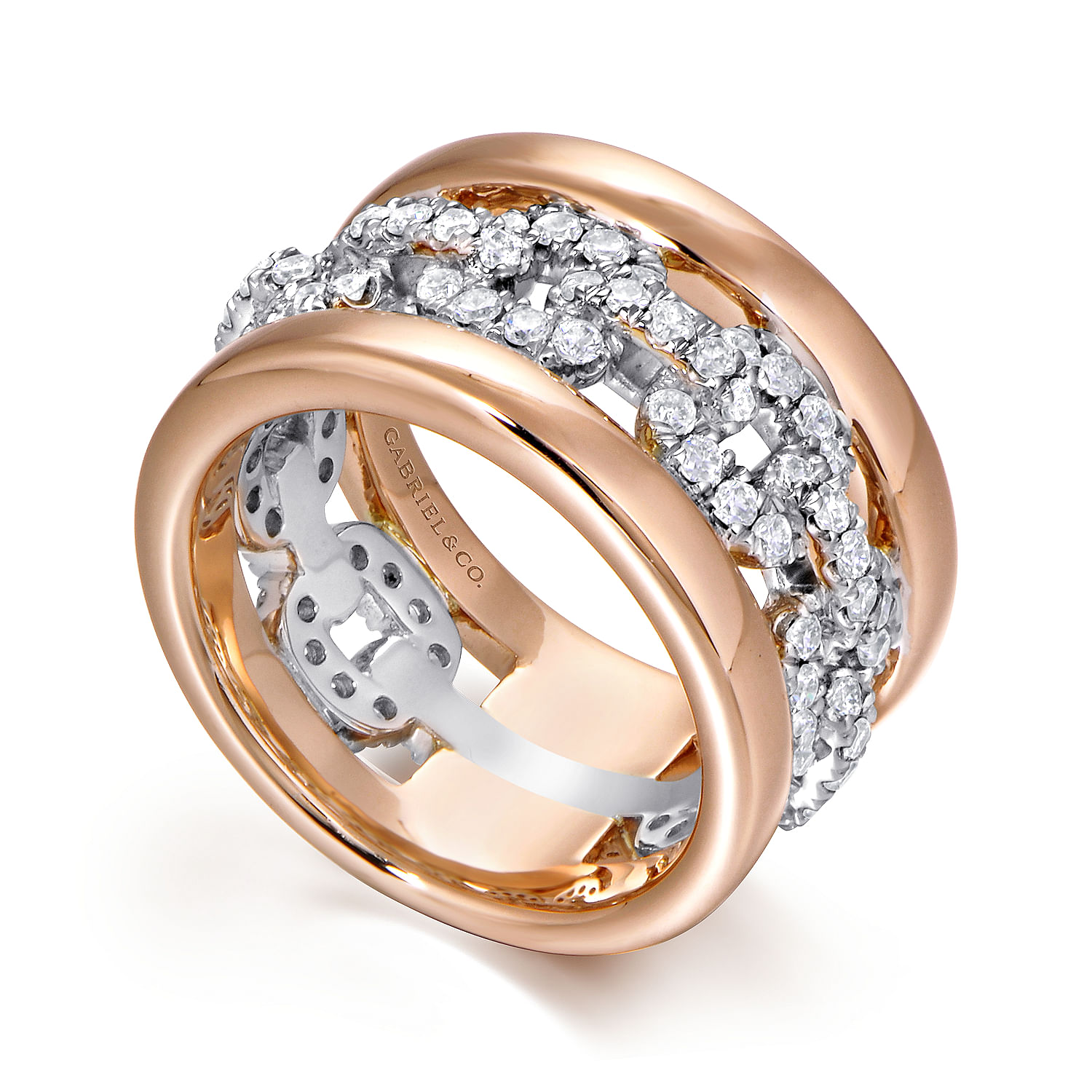 14k White/pink Gold Diamond Fancy Anniversary Band angle 3 14k White/pink Gold Diamond Fancy Anniversary Band angle 3