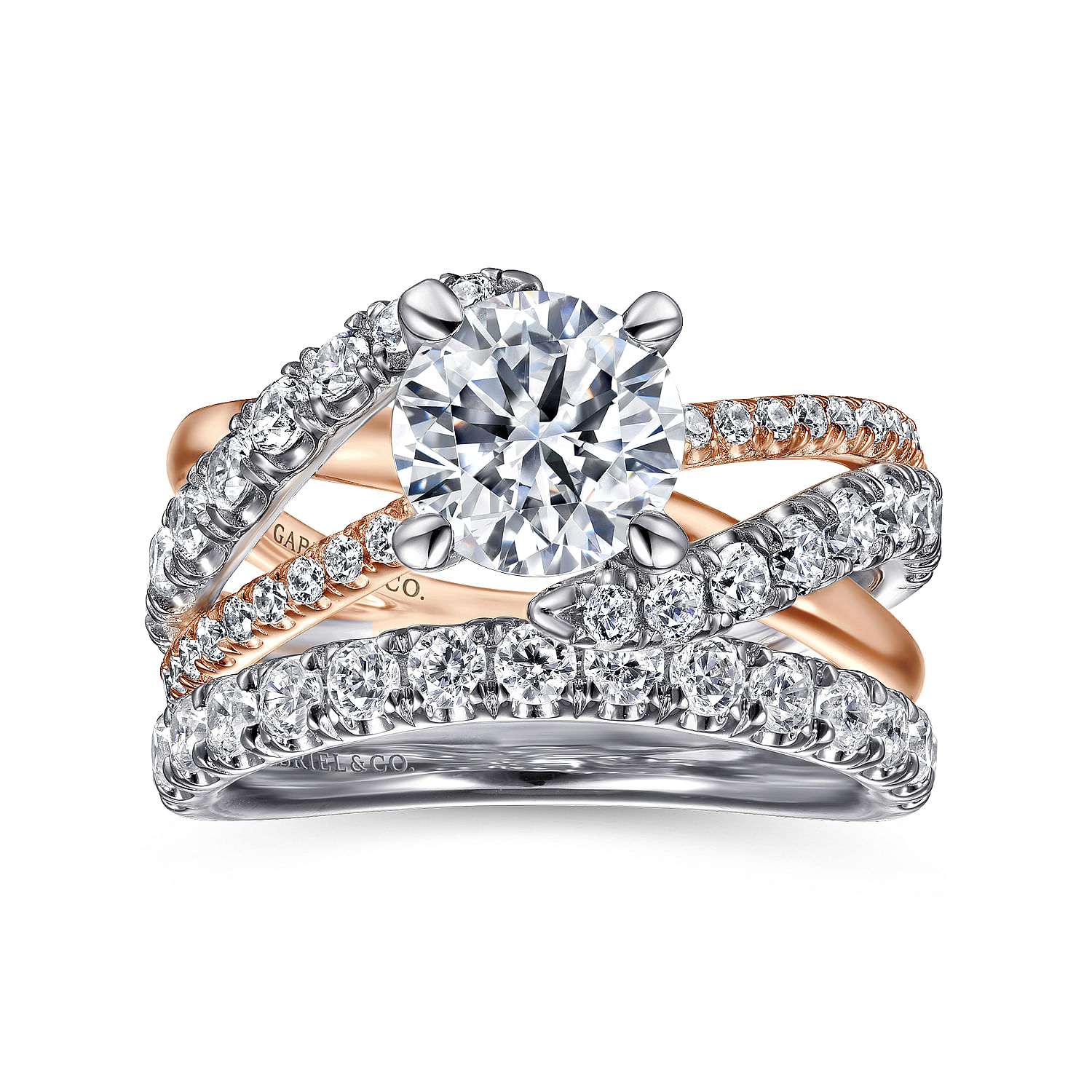 14k White/pink Gold Diamond Free Form Engagement Ring angle 4 14k White/pink Gold Diamond Free Form Engagement Ring angle 4