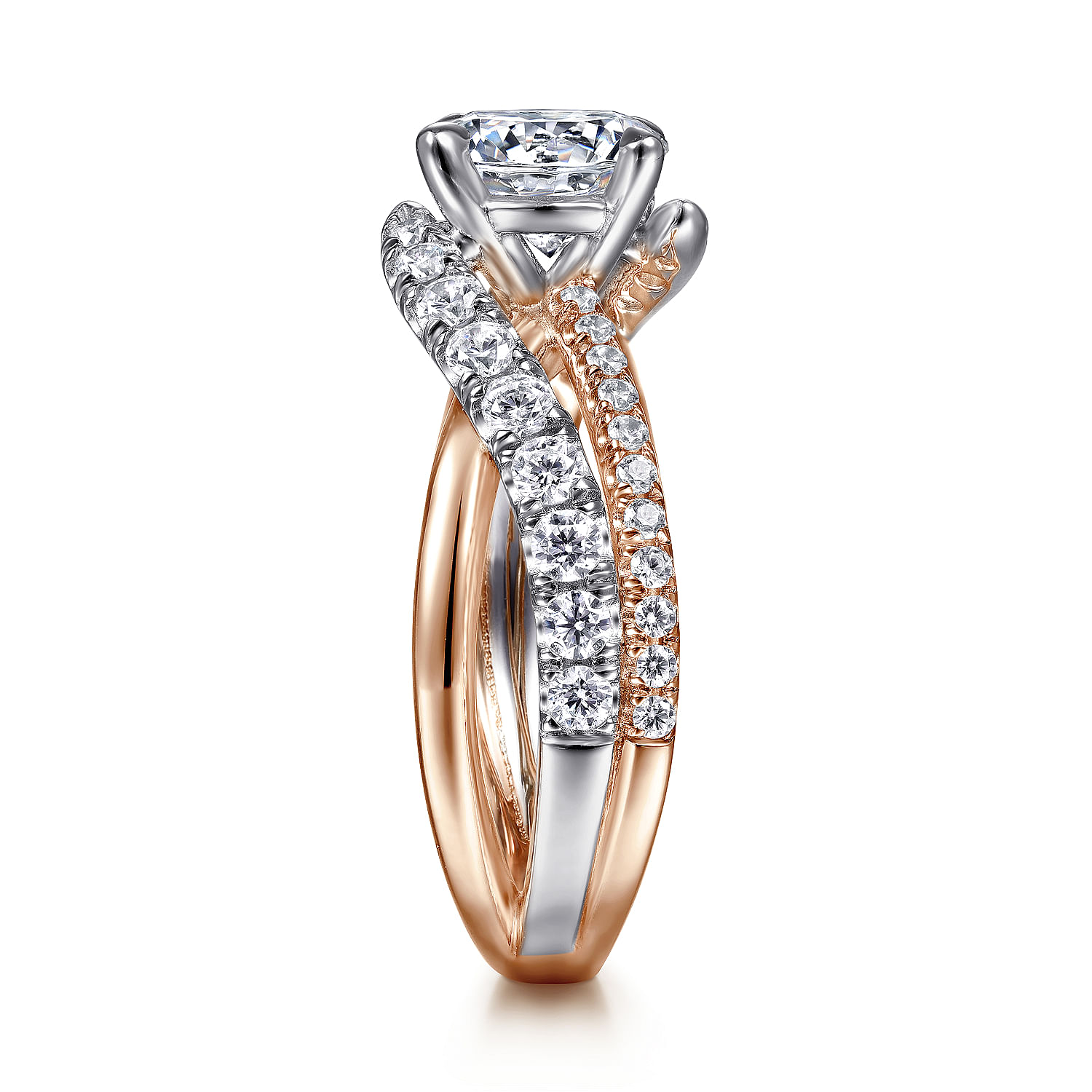14k White/pink Gold Diamond Free Form Engagement Ring angle 5 14k White/pink Gold Diamond Free Form Engagement Ring angle 5