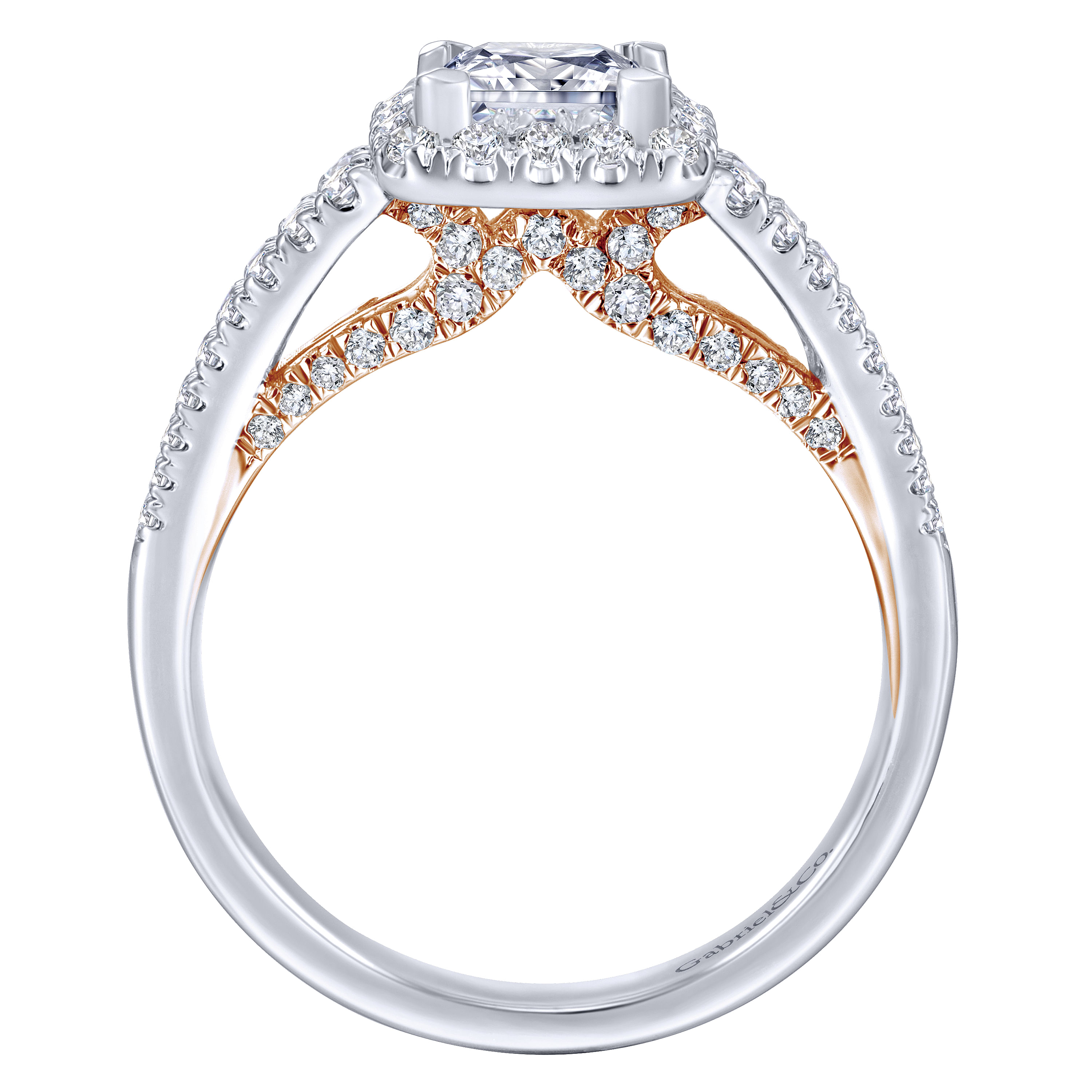 14k White/pink Gold Diamond Halo Engagement Ring angle 2 14k White/pink Gold Diamond Halo Engagement Ring angle 2