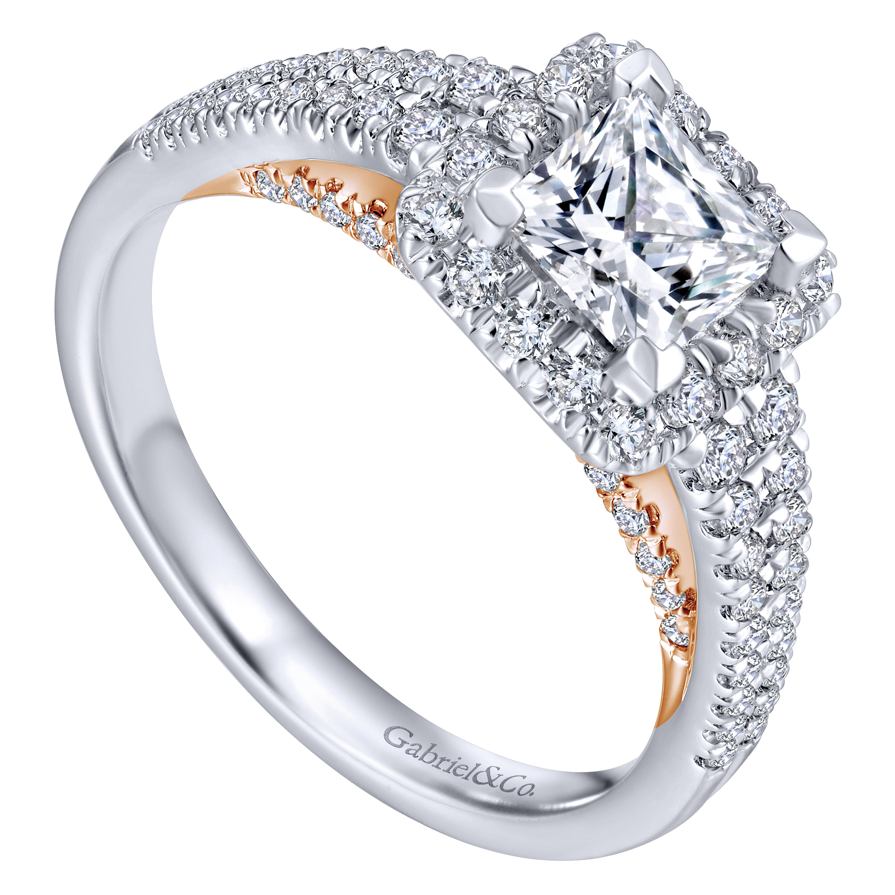 14k White/pink Gold Diamond Halo Engagement Ring angle 3 14k White/pink Gold Diamond Halo Engagement Ring angle 3