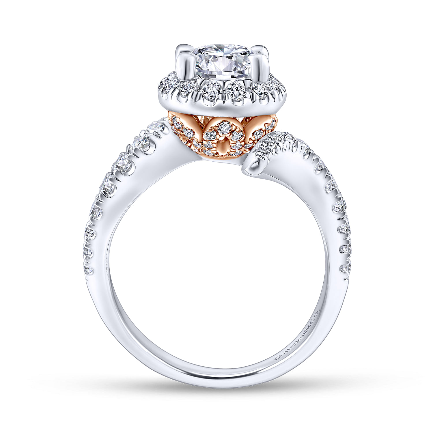 14k White/pink Gold Diamond Halo Engagement Ring angle 2 14k White/pink Gold Diamond Halo Engagement Ring angle 2
