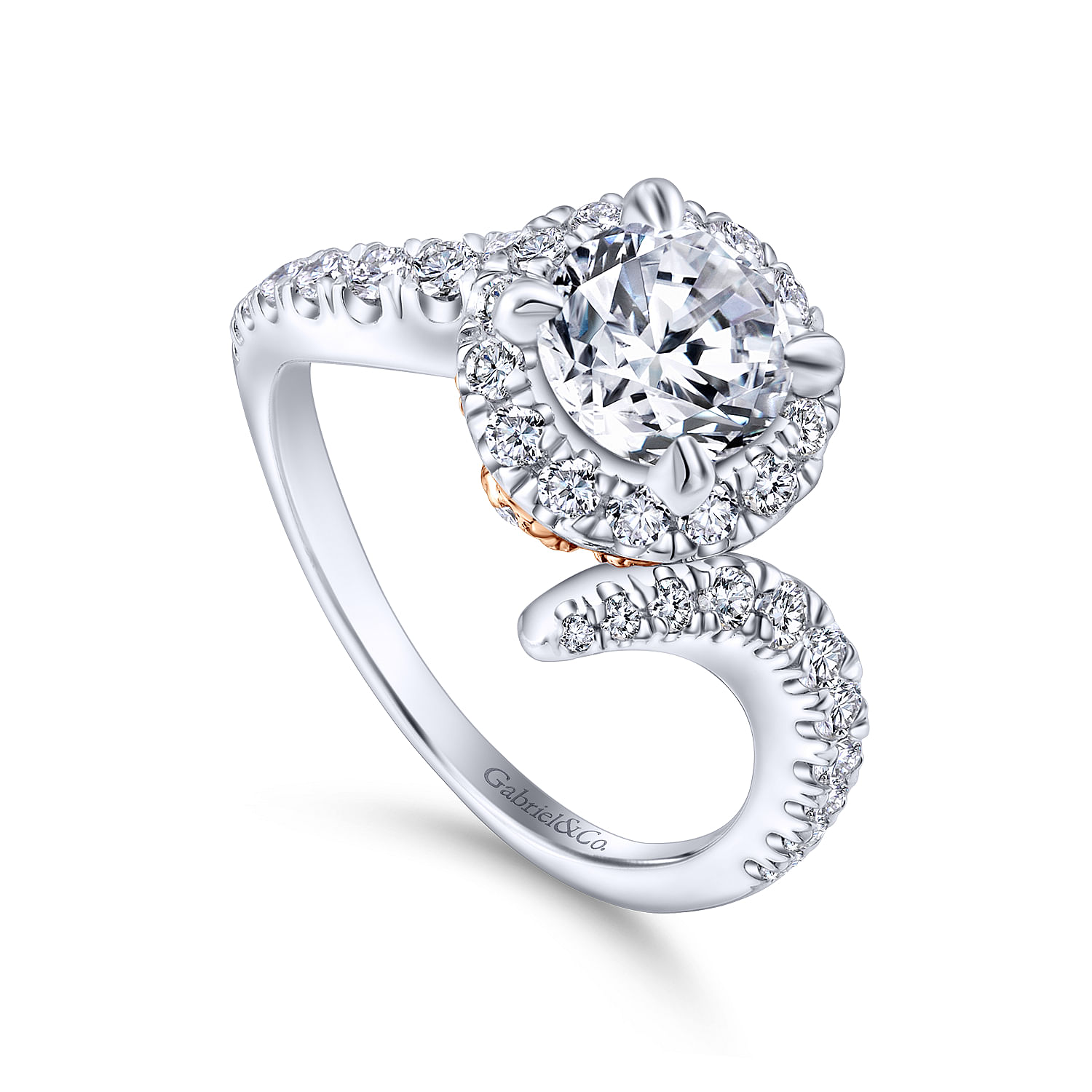 14k White/pink Gold Diamond Halo Engagement Ring angle 3 14k White/pink Gold Diamond Halo Engagement Ring angle 3