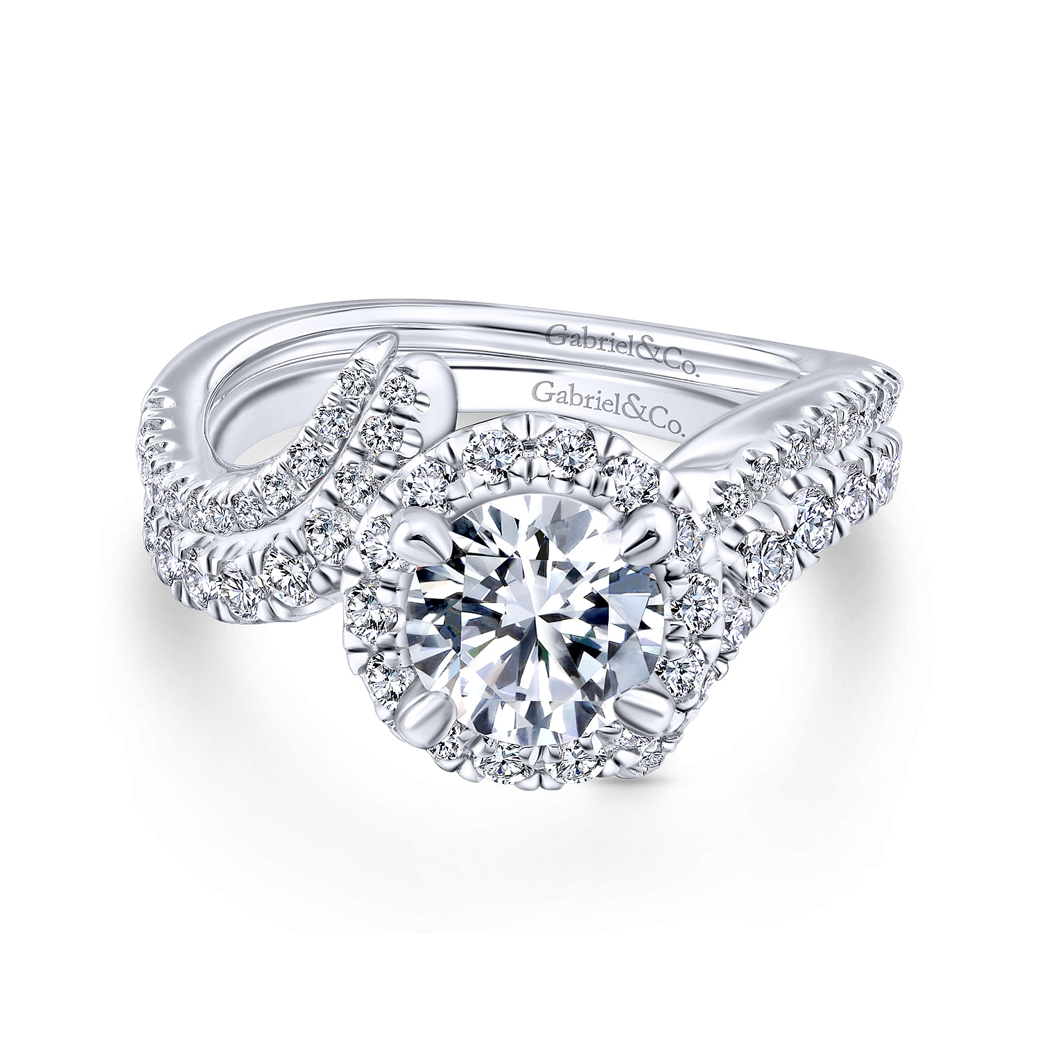 14k White/pink Gold Diamond Halo Engagement Ring angle 4 14k White/pink Gold Diamond Halo Engagement Ring angle 4