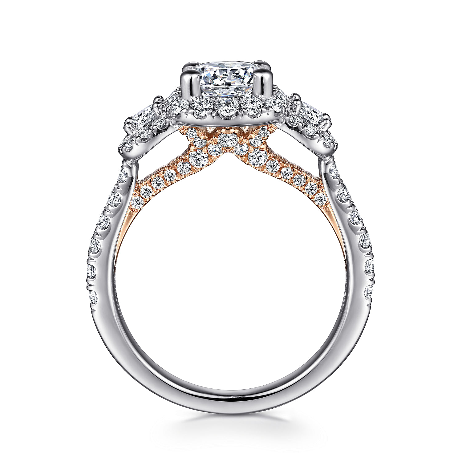 14k White/pink Gold Diamond Halo Engagement Ring angle 2 14k White/pink Gold Diamond Halo Engagement Ring angle 2
