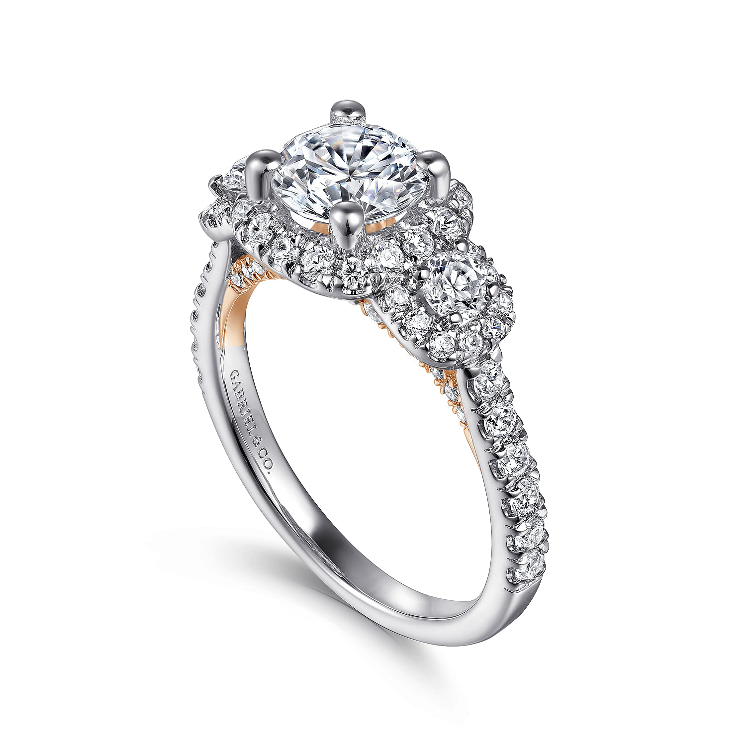 14k White/pink Gold Diamond Halo Engagement Ring angle 3 14k White/pink Gold Diamond Halo Engagement Ring angle 3
