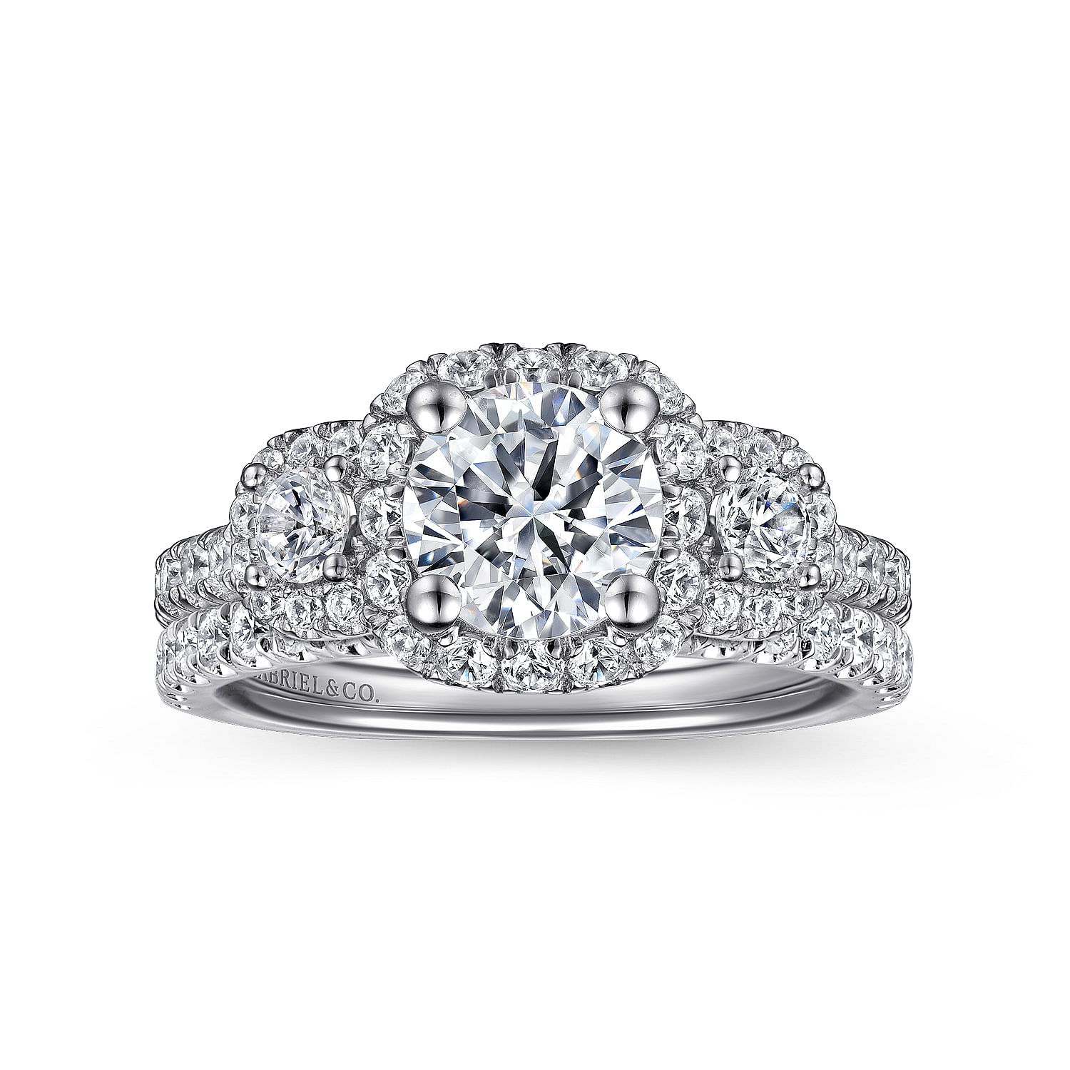 14k White/pink Gold Diamond Halo Engagement Ring angle 4 14k White/pink Gold Diamond Halo Engagement Ring angle 4