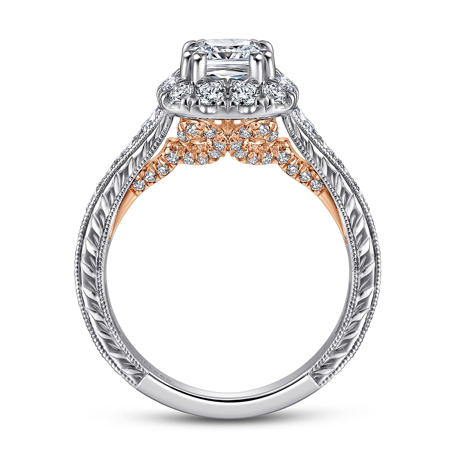 14k White/pink Gold Diamond Halo Engagement Ring angle 2 14k White/pink Gold Diamond Halo Engagement Ring angle 2