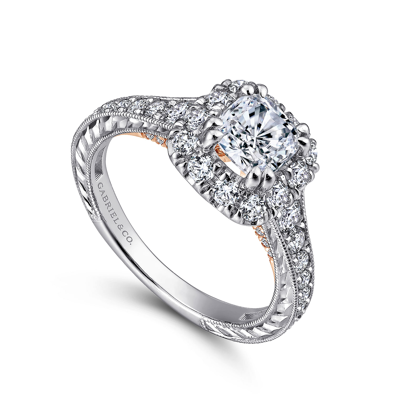 14k White/pink Gold Diamond Halo Engagement Ring angle 3 14k White/pink Gold Diamond Halo Engagement Ring angle 3