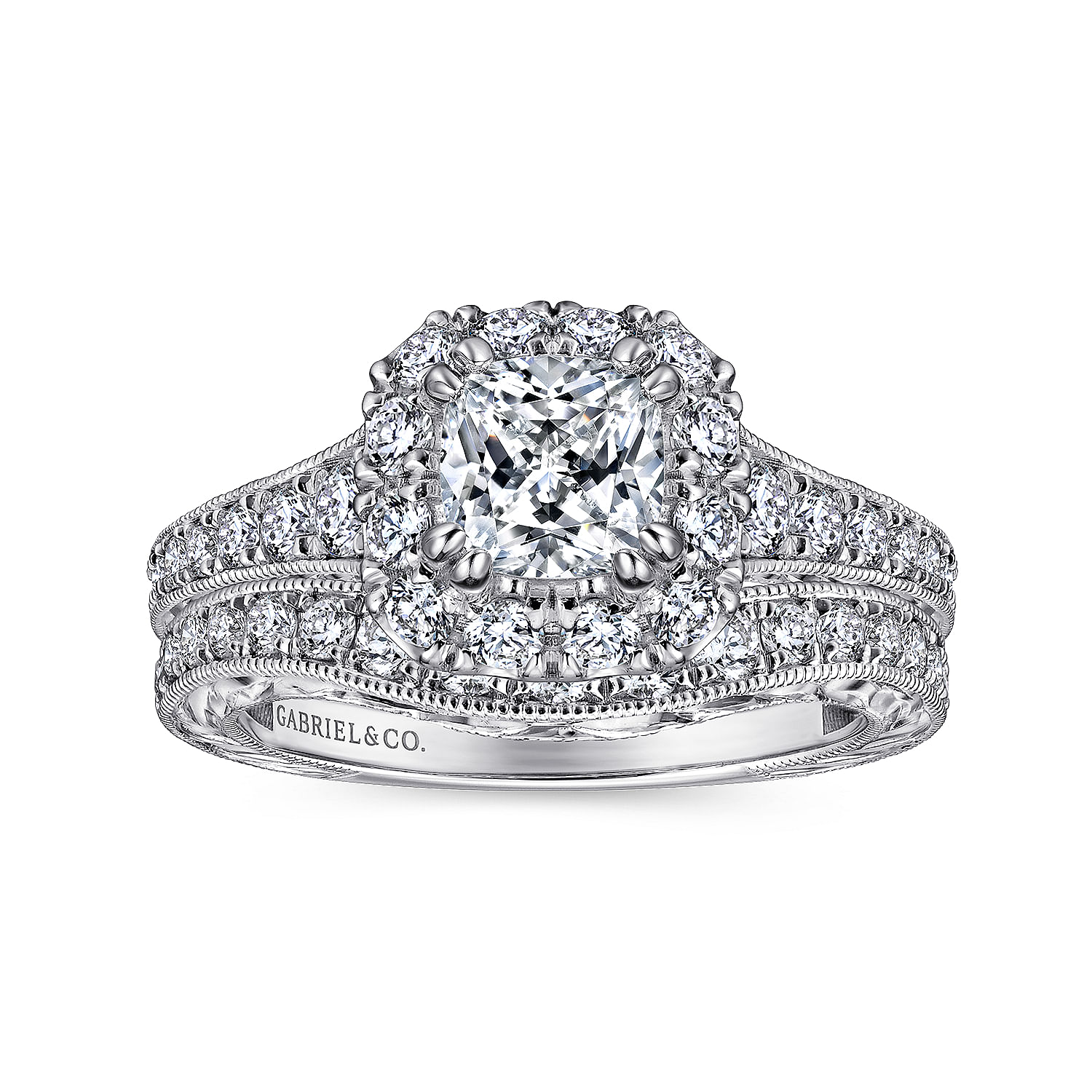 14k White/pink Gold Diamond Halo Engagement Ring angle 4 14k White/pink Gold Diamond Halo Engagement Ring angle 4