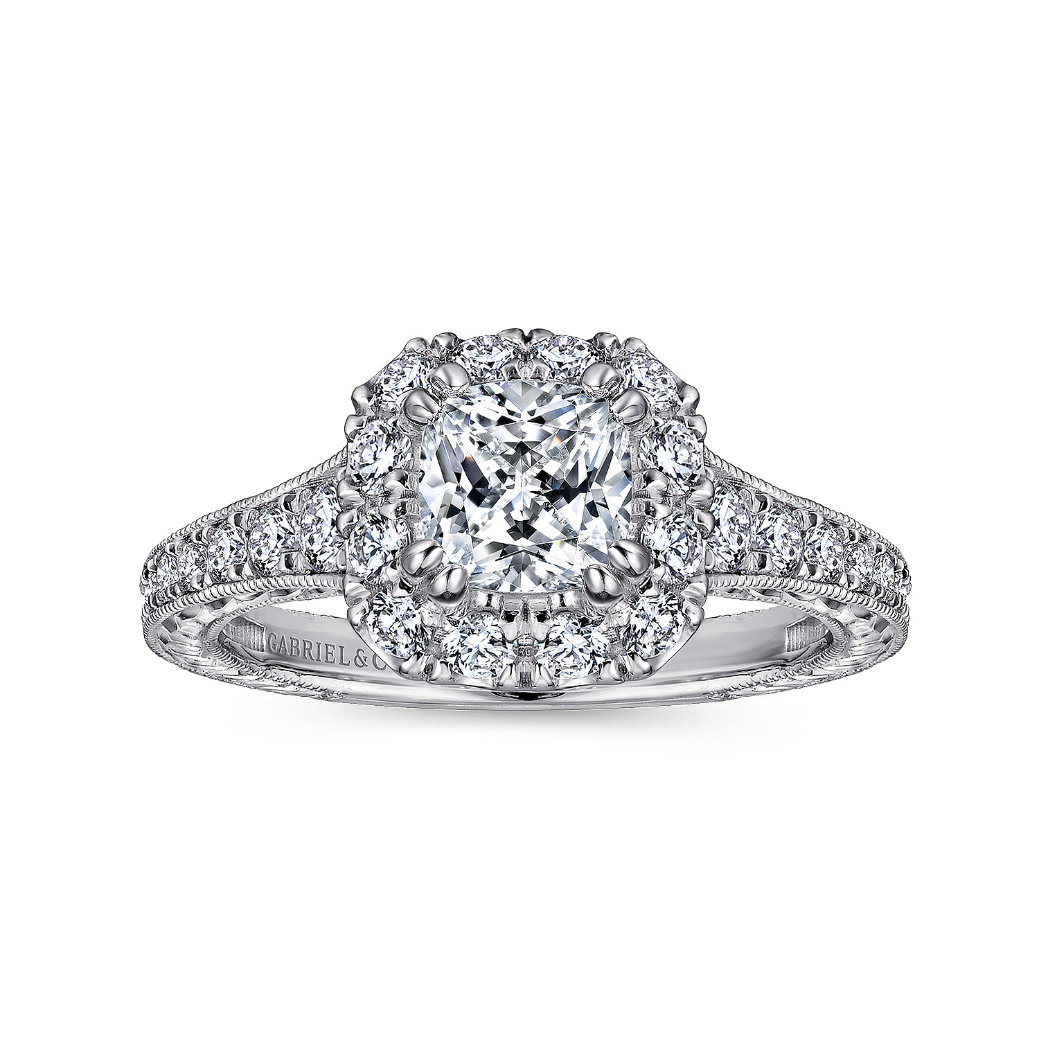 14k White/pink Gold Diamond Halo Engagement Ring angle 5 14k White/pink Gold Diamond Halo Engagement Ring angle 5