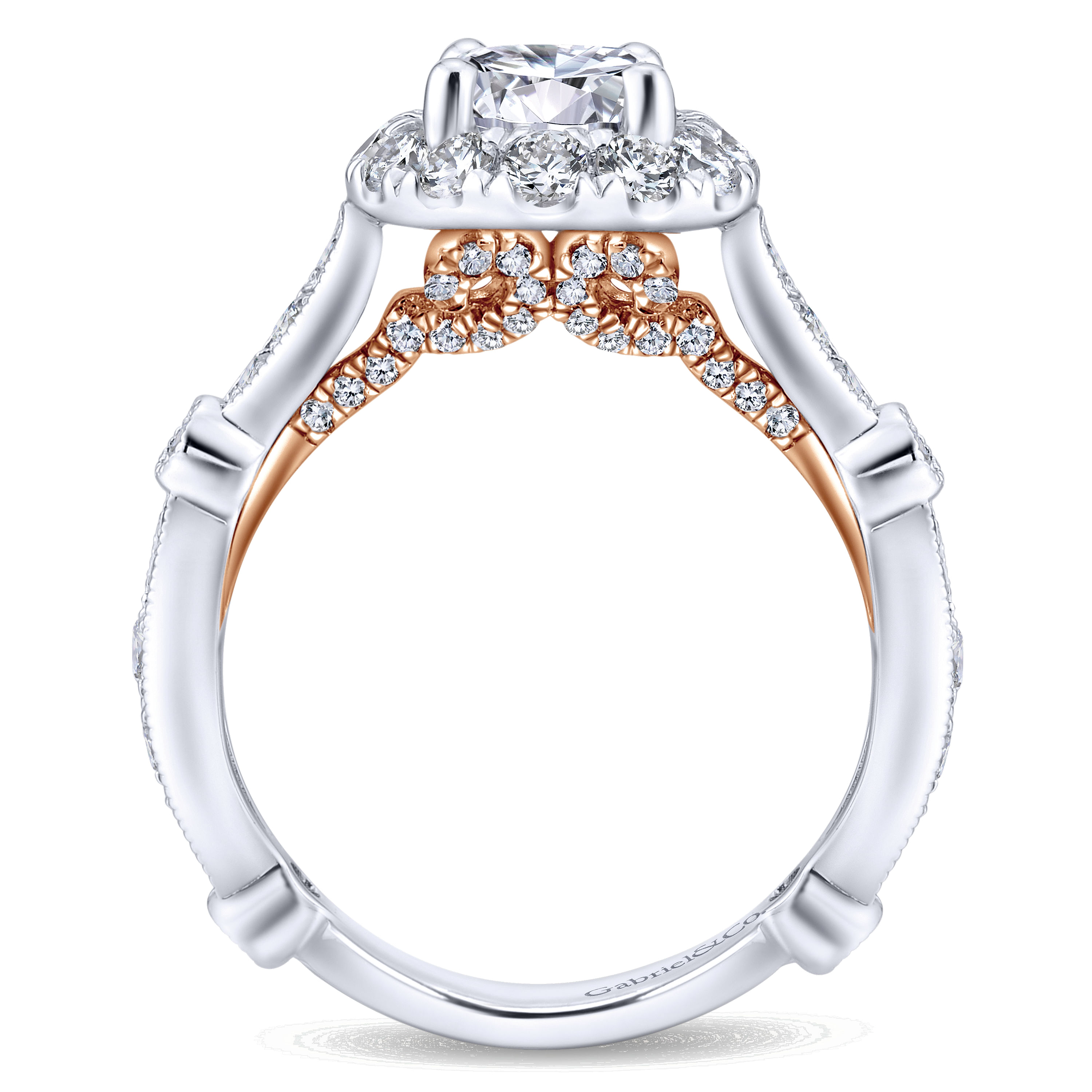 14k White/pink Gold Diamond Halo Engagement Ring angle 2 14k White/pink Gold Diamond Halo Engagement Ring angle 2