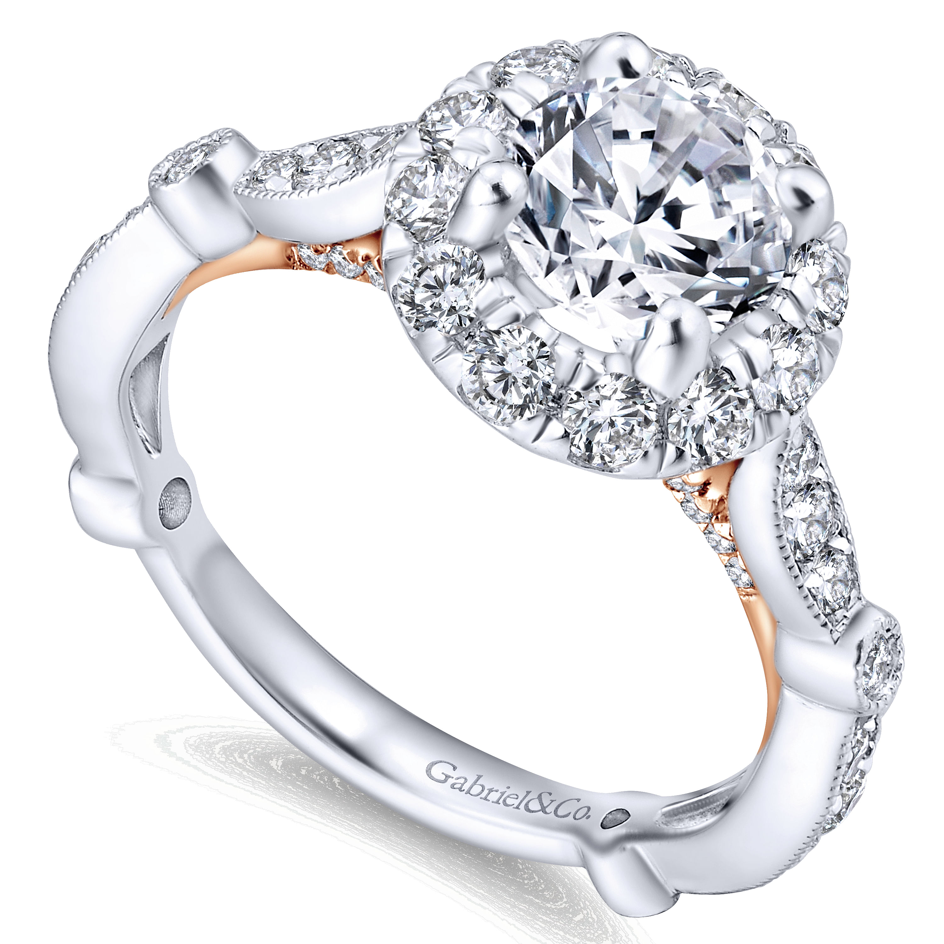 14k White/pink Gold Diamond Halo Engagement Ring angle 3 14k White/pink Gold Diamond Halo Engagement Ring angle 3