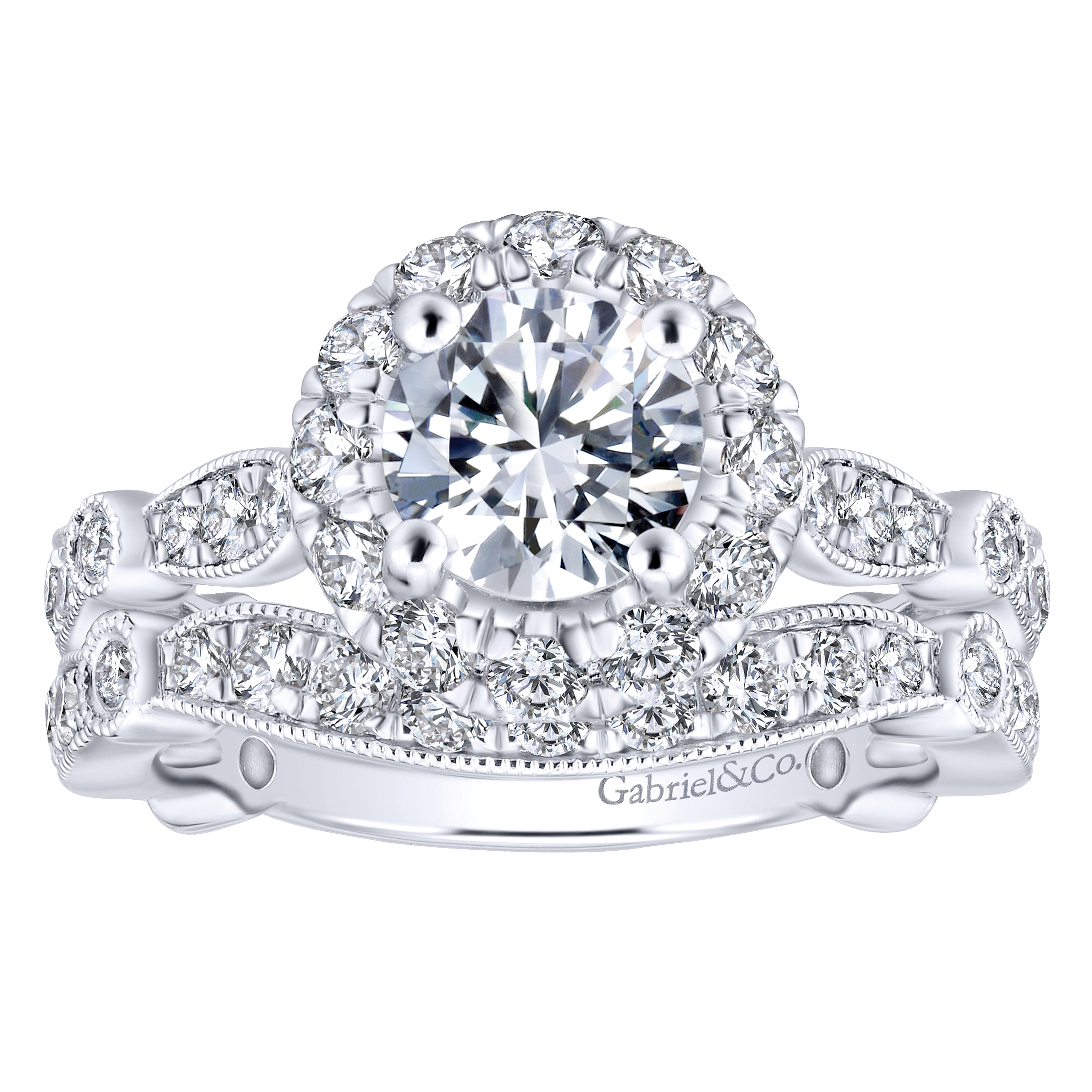 14k White/pink Gold Diamond Halo Engagement Ring angle 4 14k White/pink Gold Diamond Halo Engagement Ring angle 4