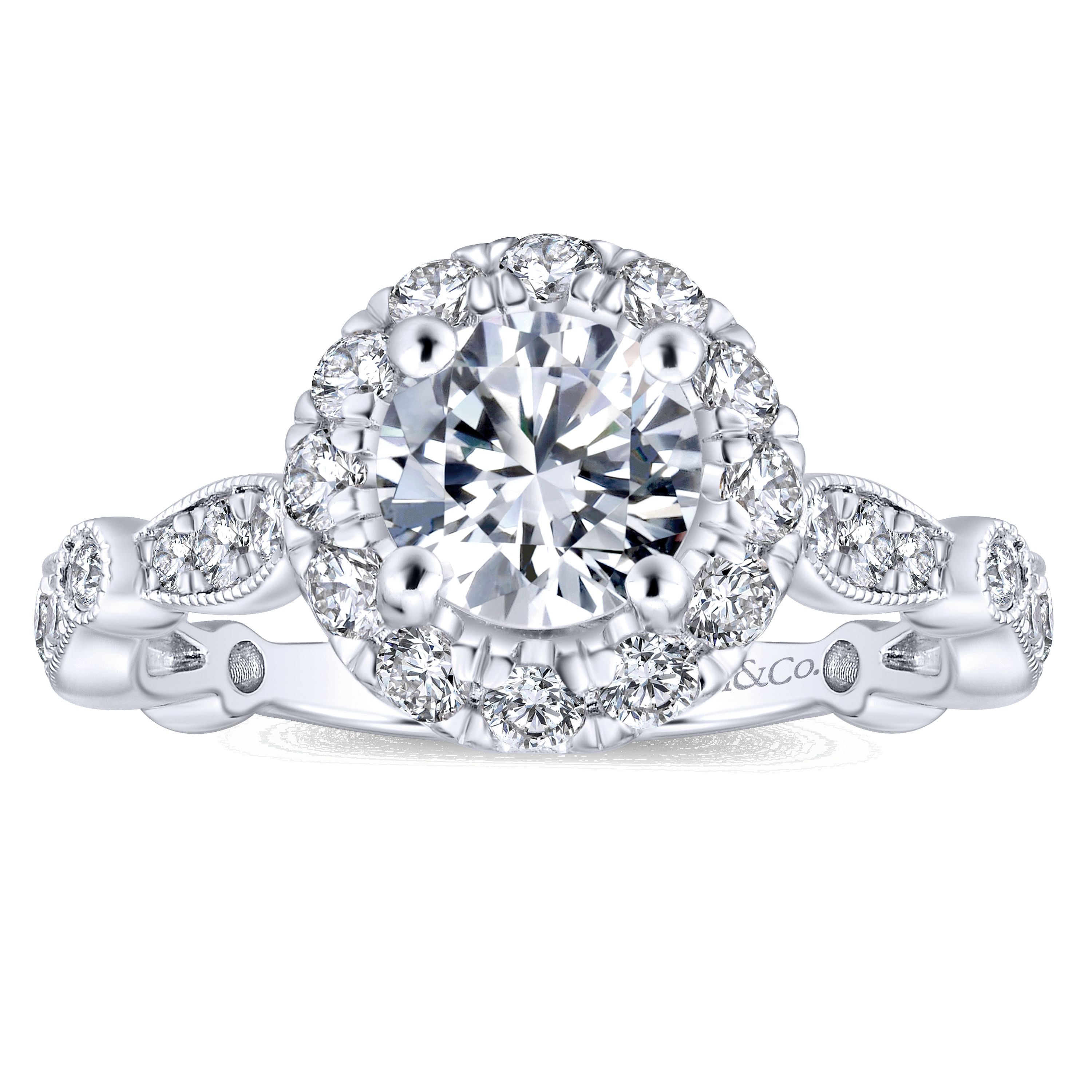 14k White/pink Gold Diamond Halo Engagement Ring angle 5 14k White/pink Gold Diamond Halo Engagement Ring angle 5