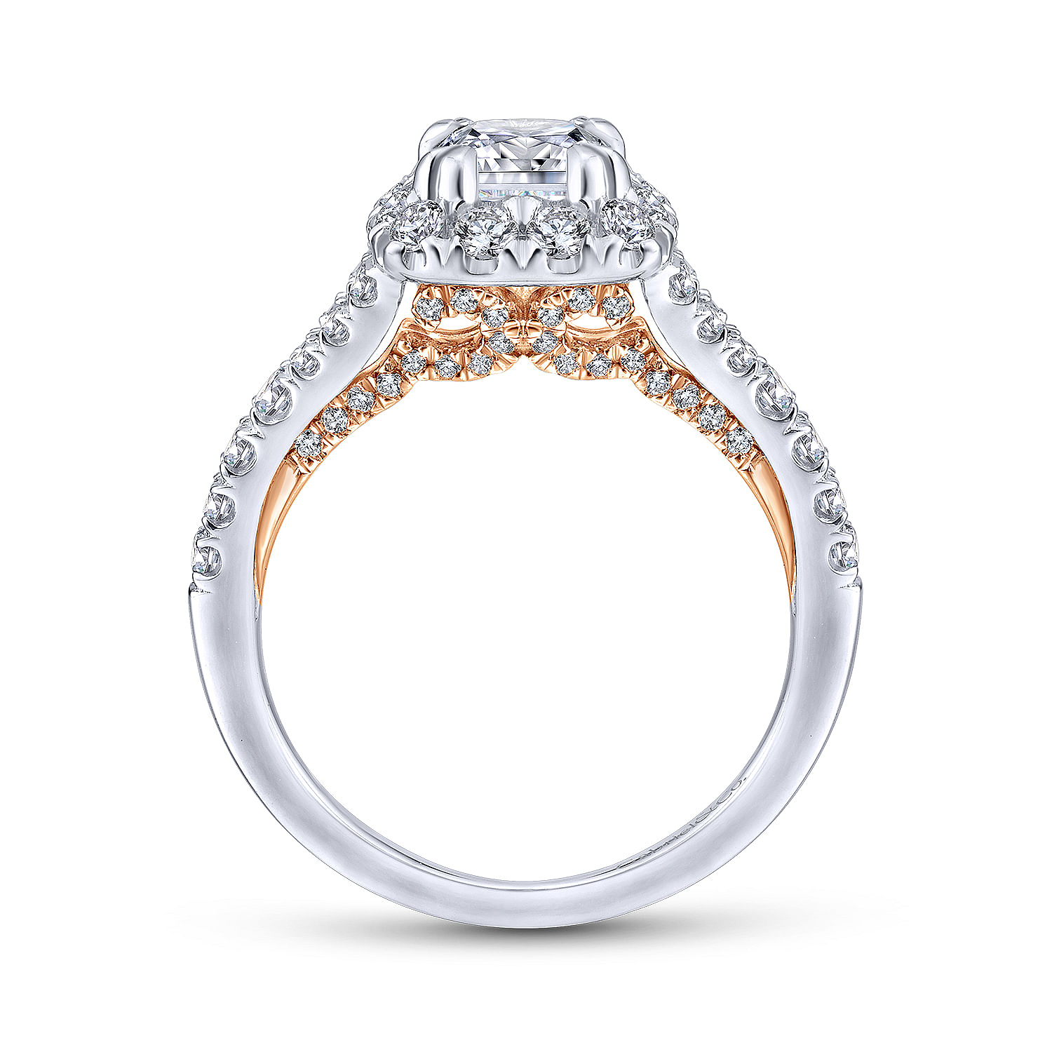 14k White/pink Gold Diamond Halo Engagement Ring angle 2 14k White/pink Gold Diamond Halo Engagement Ring angle 2
